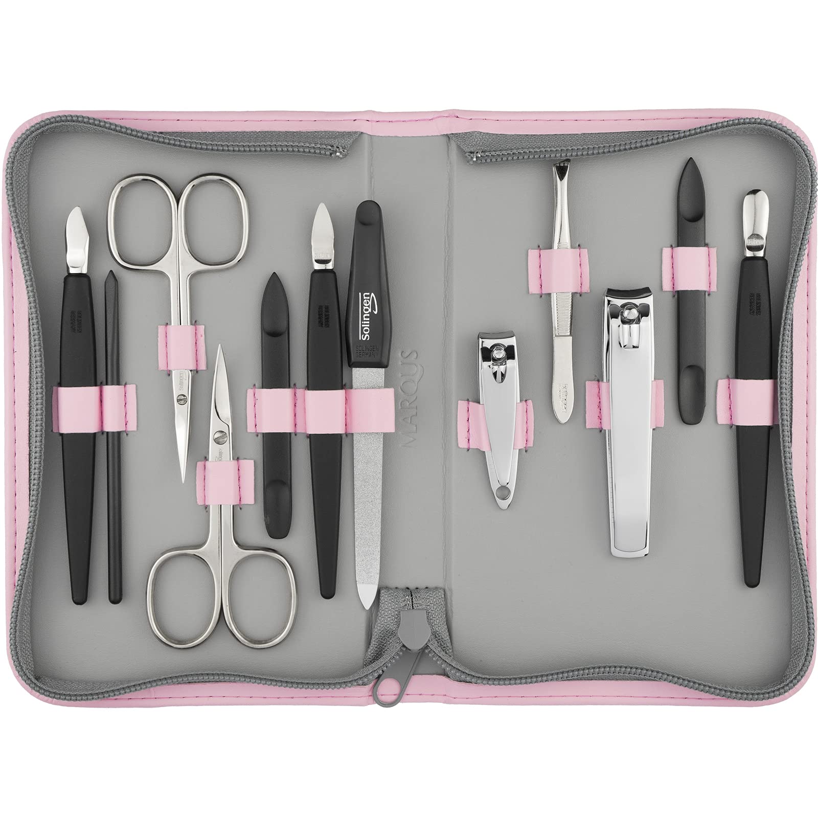 Solingen Manicure Set for Women and Men, 12 pcs kit, made in Germany incl. nailclippers & pedicure tools