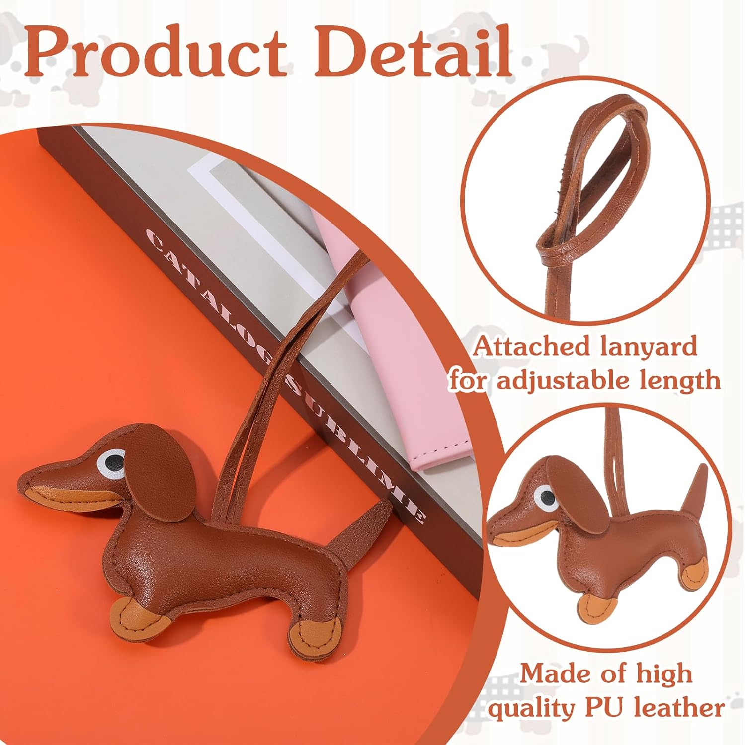 3 Pcs Dachshund Keychain, Leather Dachshund Bag Charm, Dog Shaped Purse Charms for Handbags, Cute Animal Ornament Keyring Key Holder Charm Gifts - Image 4