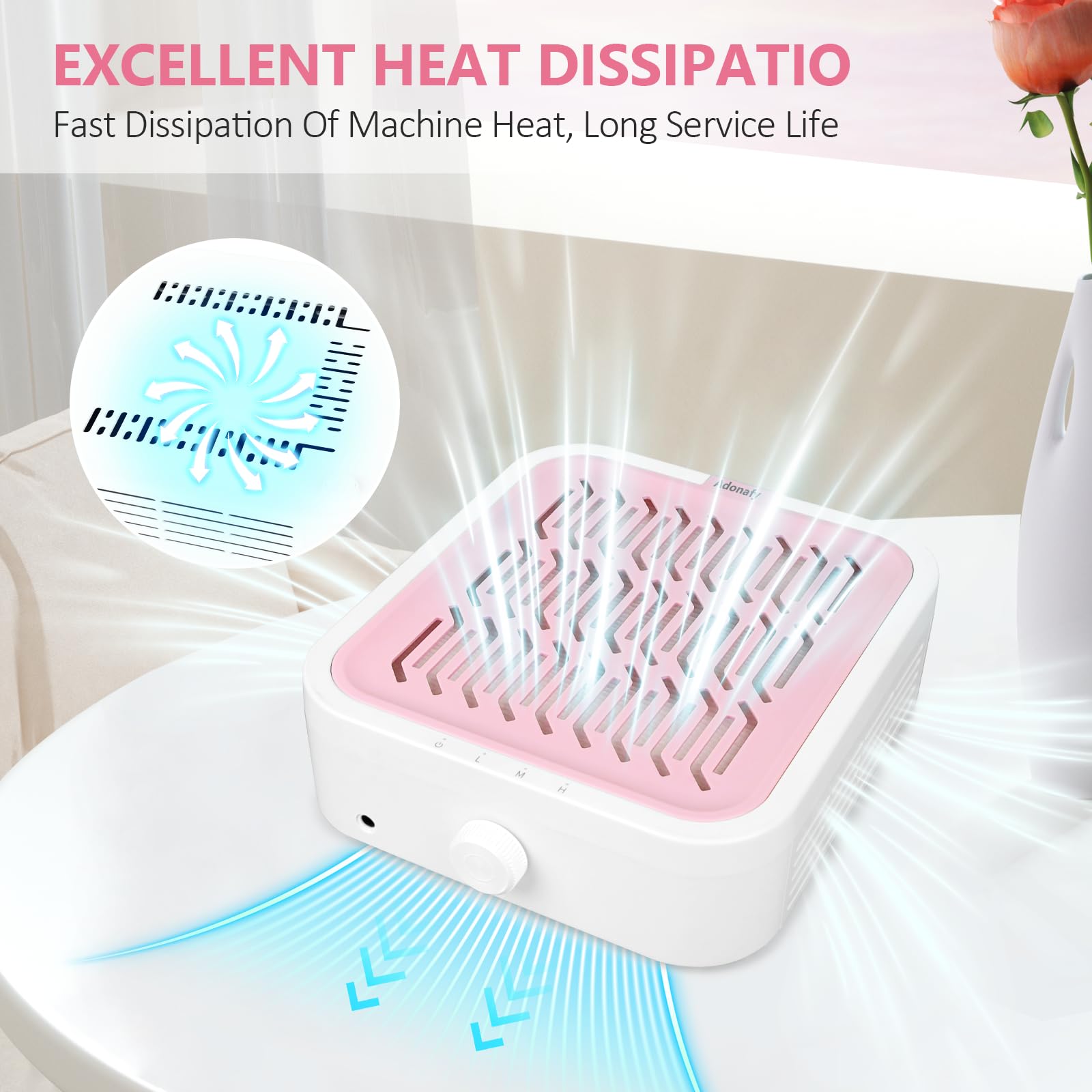 Aspiratore Unghie Professionale 120W Basso Rumore Aspirapolvere per Unghie Regolabile con Filtro Rosa