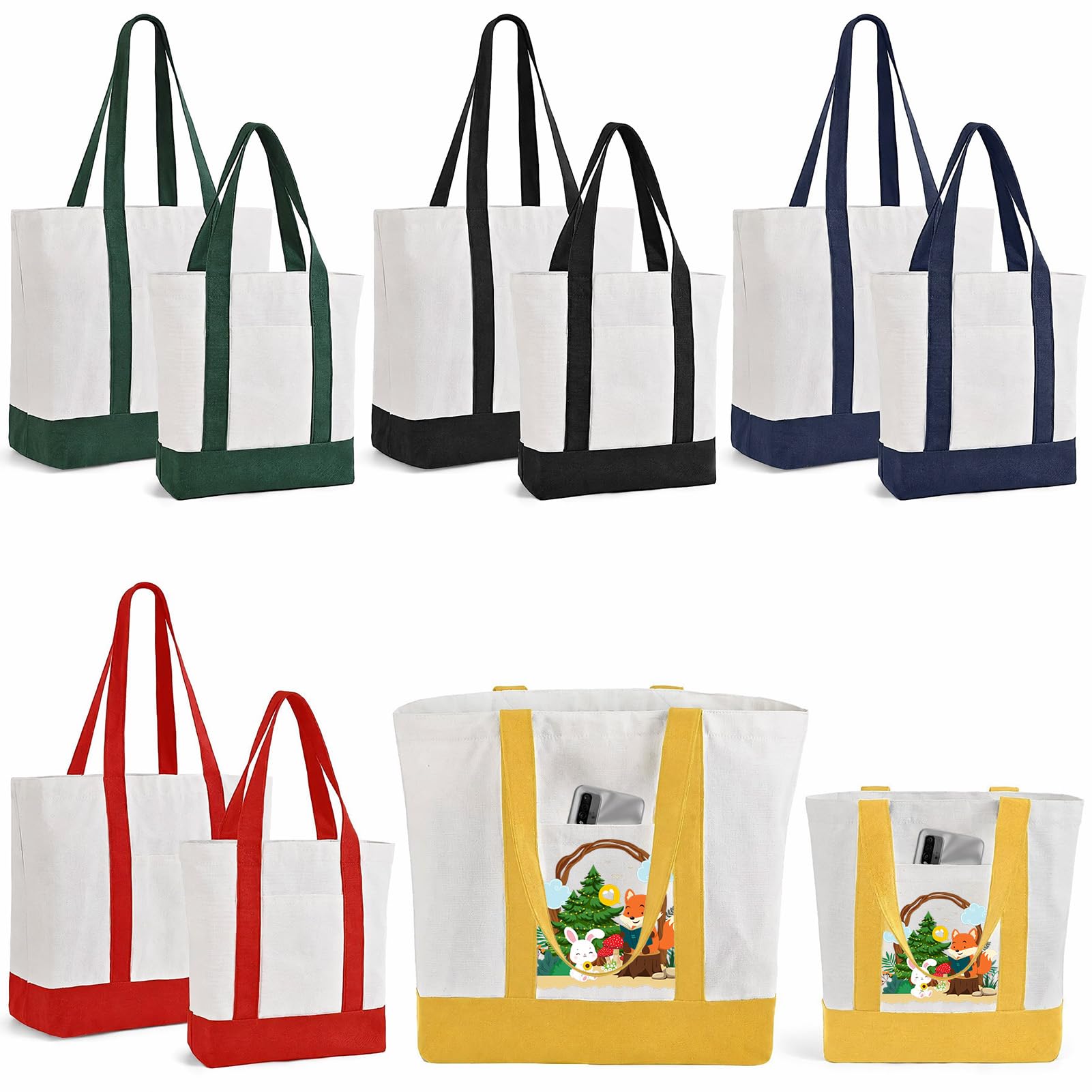 10er-Pack Canvas-Tragetaschen mit Außentasche
