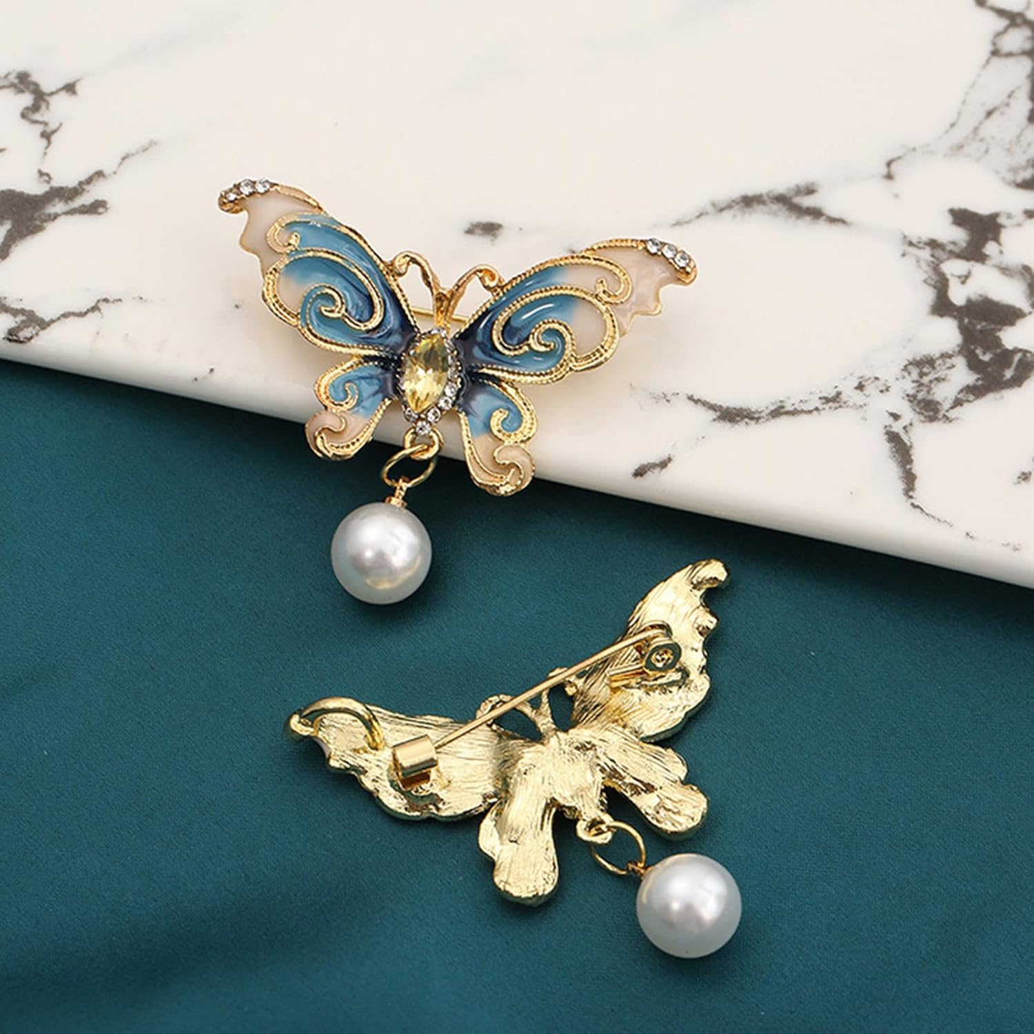 6 PCS Multicolor Metal Border Butterfly Pin Rhinestone Crystal Butterfly Brooch Pin Lapel Pin (3 Colors) - Image 5