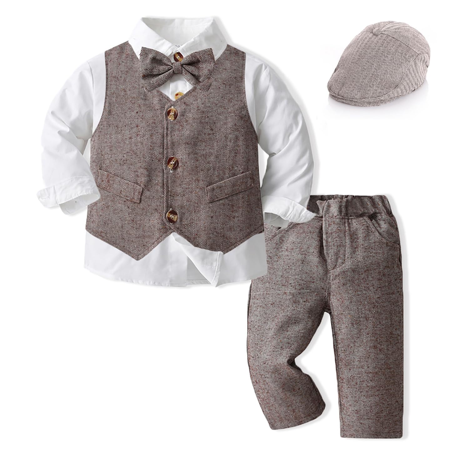 Volunboy Baby Boys Gentleman Suit, Toddler Formal Waistcoat Outfit Wedding Shirts + Vest +Bow Tie 4 PCS Set — view 7