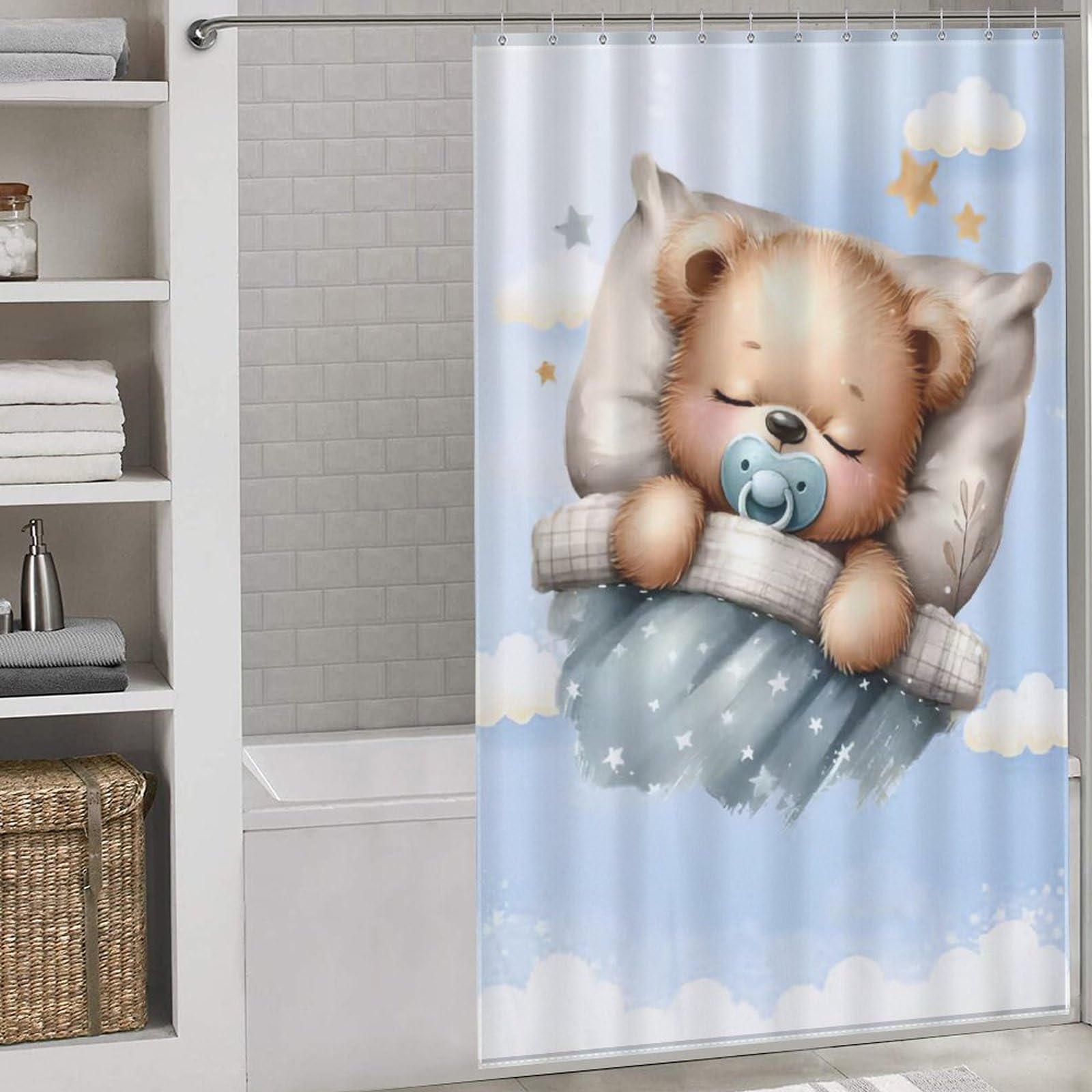 Rideau de douche ours tissu polyester imperm&eacute;able et lavable pour la salle de bain