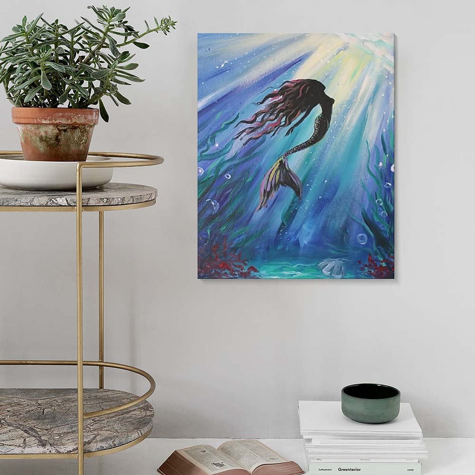 Amazon.co.jp: 人魚の絵 フレーム壁アートと綿とリネンの絵画ホーム