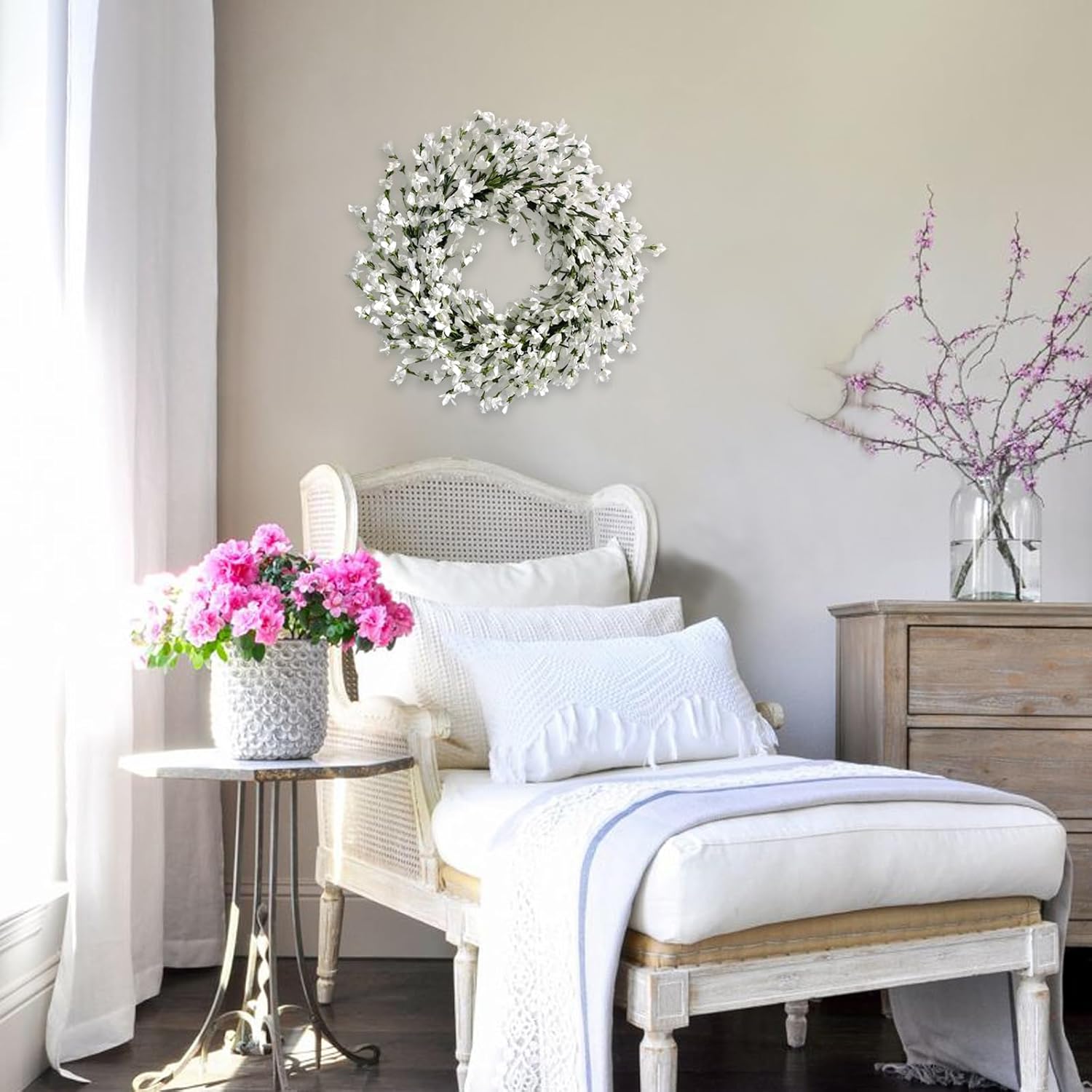 Bibelot Spring Wreath for Front Door, Artificial Forsythia Flower Wreath 18'' Artificial Blossom Flower Decoration Farmhouse for Festival Wall Decor - Image 7