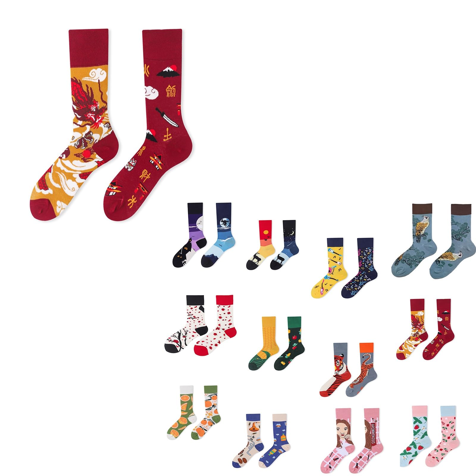 Calcetines novedosos para deporte y decoración diaria con diseño desigual