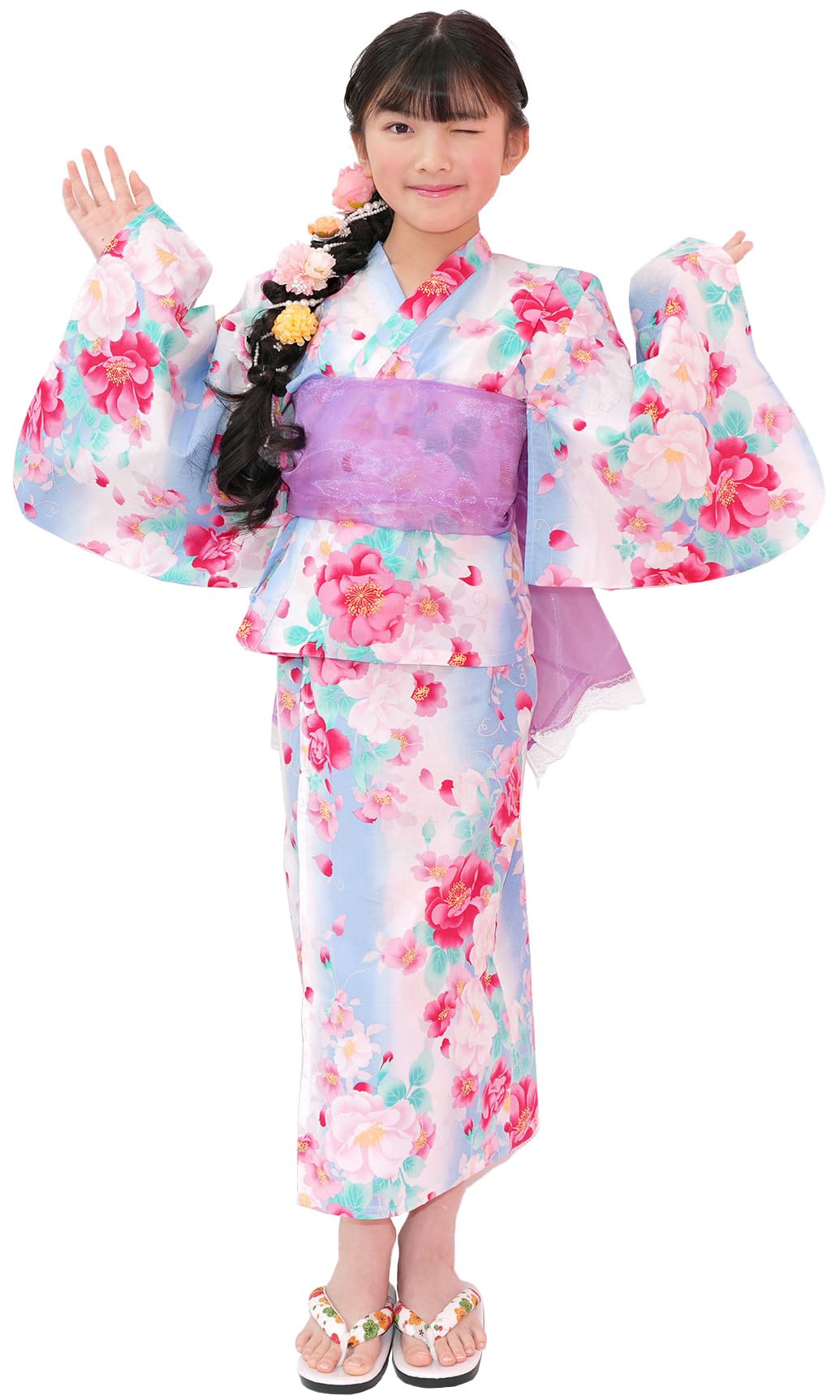 [Bee] ビー 簡単着付け ワンピースにもなる浴衣 3点セット 2WAY セパレート キッズ ガールズ 女の子 夏 saa01400 130cm 牡丹