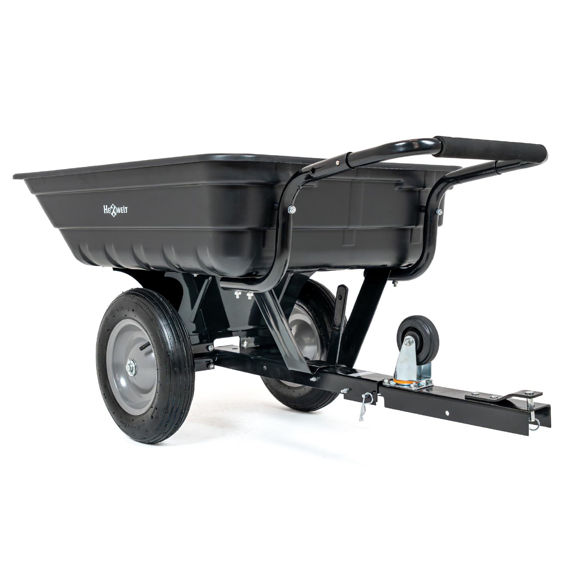 Anhänger für Rasentraktor und Quad 200 kg, Gartenanhänger mit ABS-Wanne 200 L, Transportanhänger für Holz, Erde, Laub und Gartengeräte, leichte robuste Gartenkarre, 130 x 77 x 65 cm