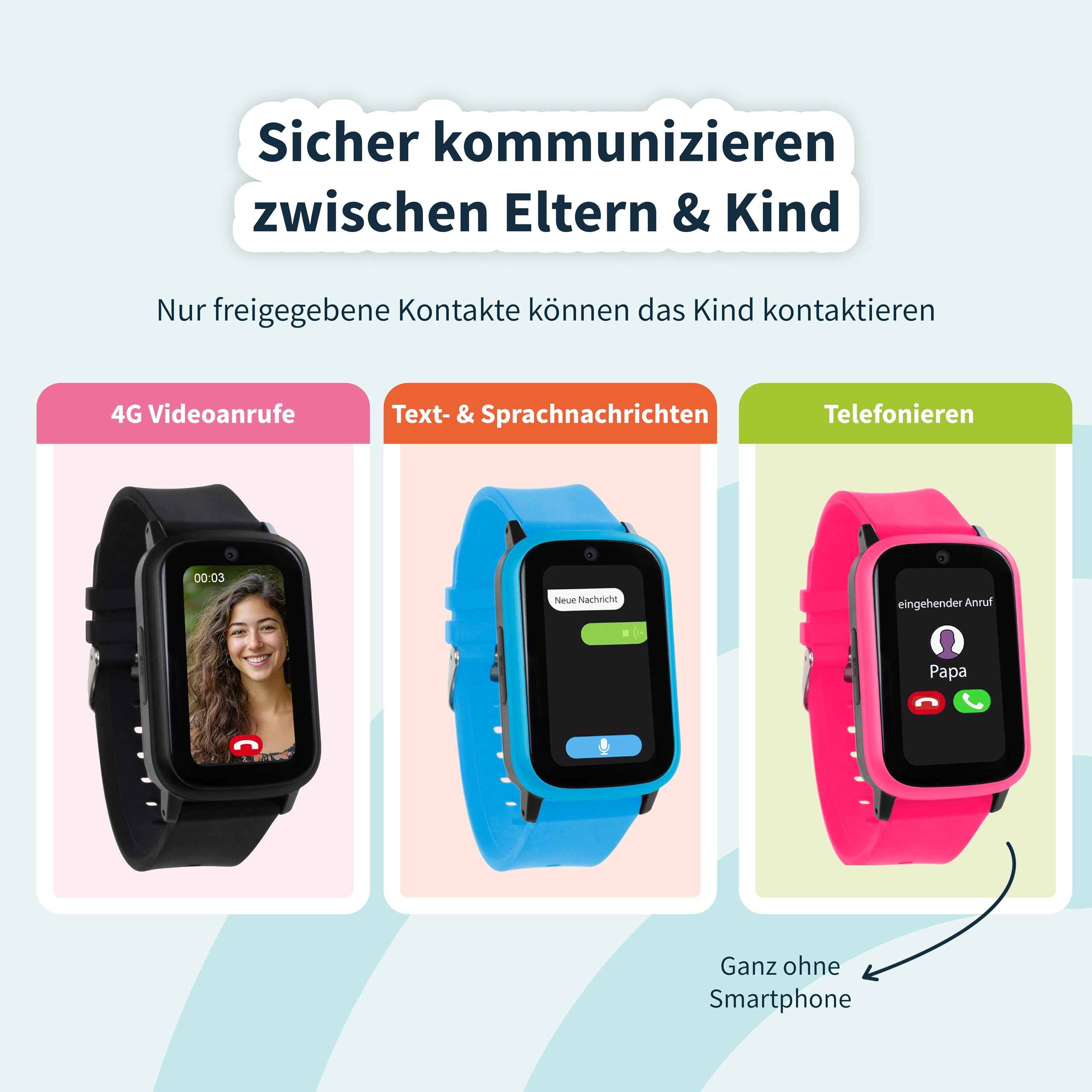 one2track - Smartwatch Kinder - Connect UP Schwarz - Kinder Smartwatch mit GPS - Serverstandort Niederlande - SOS Taste - 4G Videoanrufe - Ab 4 Jahren - Eltern App - Integrierte SIM Karte