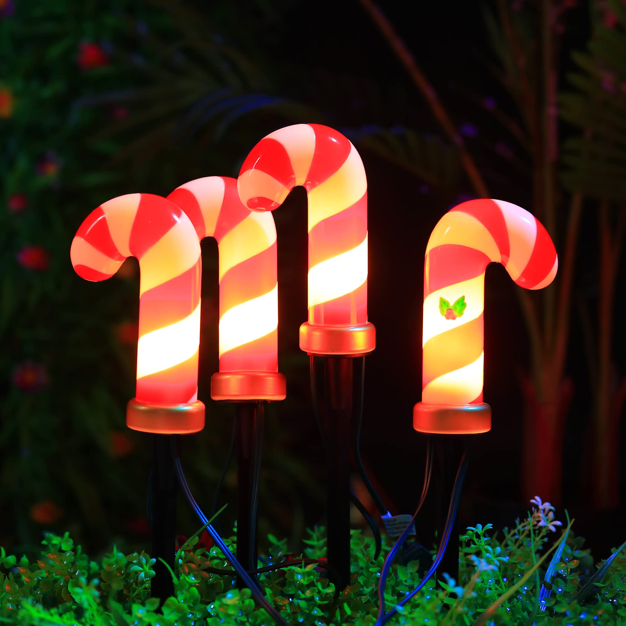 Buy HAYATA Christmas Pathway Lights 4 Candy Cane Stakes Light End