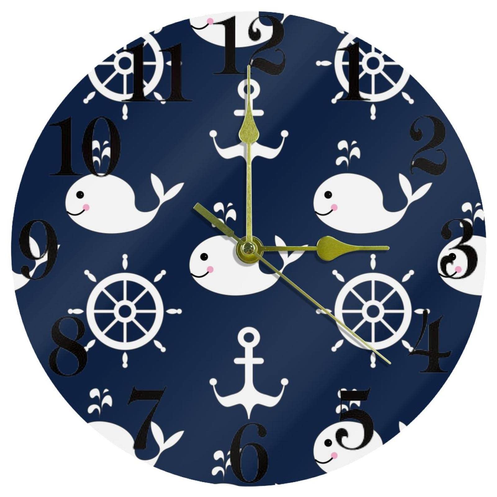 Horloge murale à quartz silencieuse baleine 25 cm pour chambre d'enfant