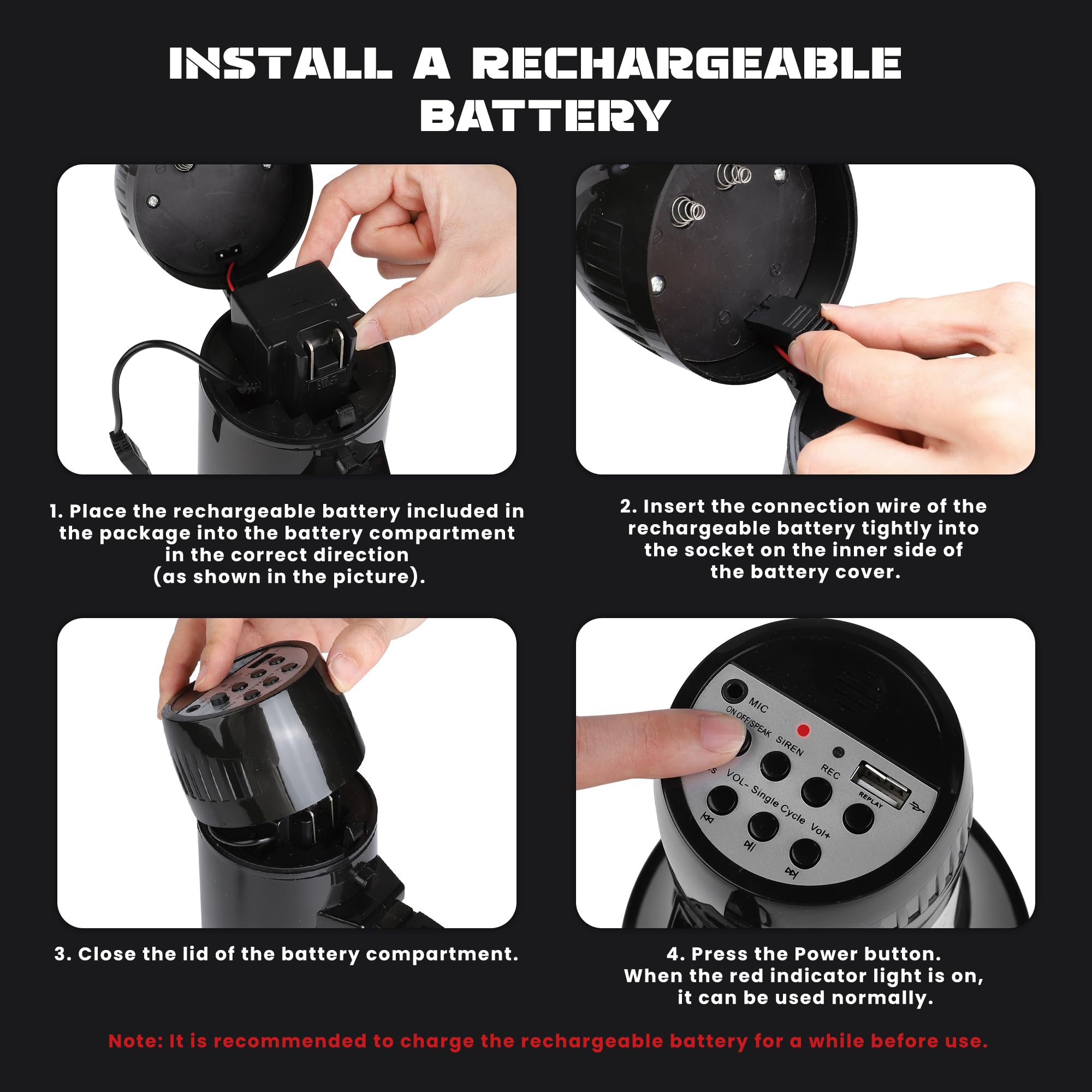 Megáfono Altavoz PA Bullhorn con Micrófono Desmontable, Sirena, USB y Grabación 240S