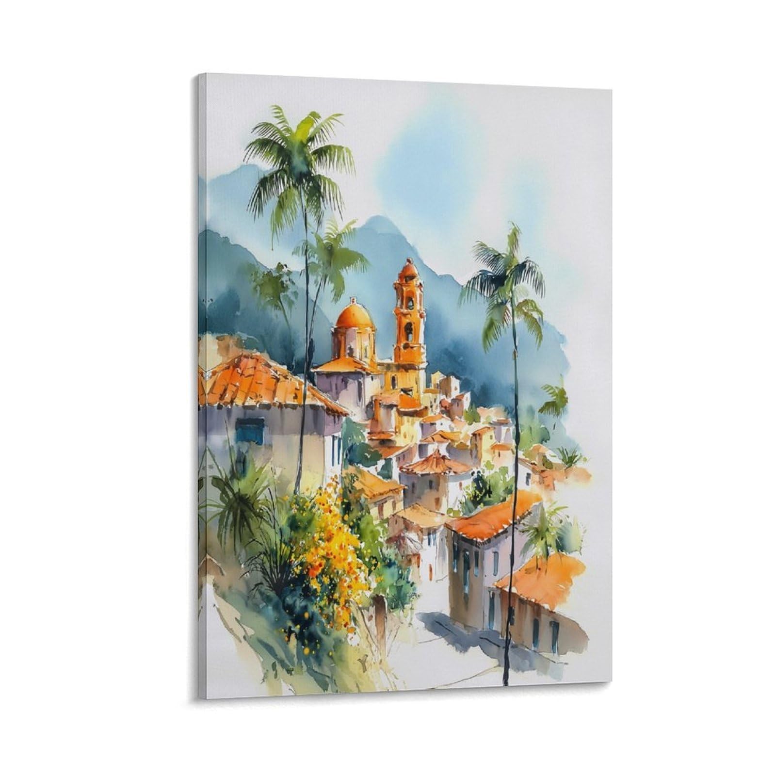 Cnaheiz Frame-Style San Salvador Watercolor Painting El Salvador Cityscape Travel Print Poster 24X36inch(60X90cm) Vintage Watercolor Canvas Art