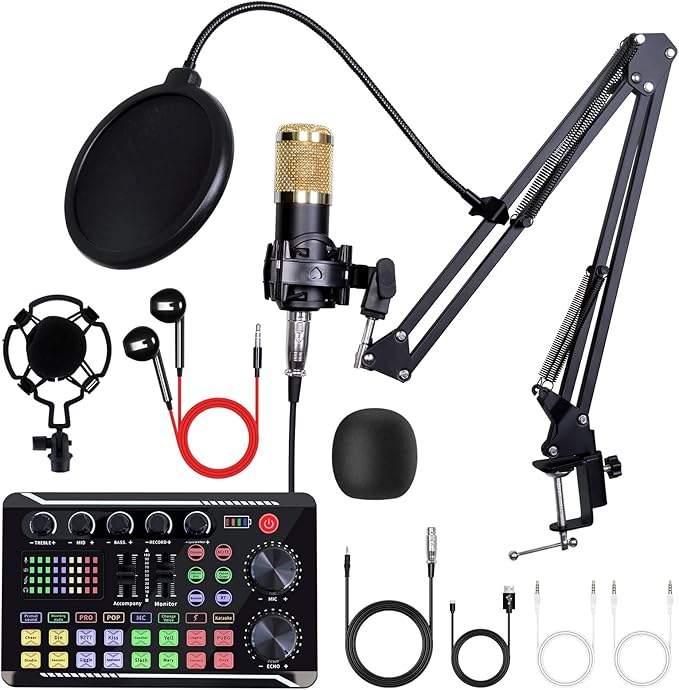 ALSO GO Podcast Equipment Bundle, Music Recording Setup with BM-800 Microphone & F998 Sound Card, Perfect for Podcasting, Singing, Gaming, and Live Streaming YouTube Tiktok
