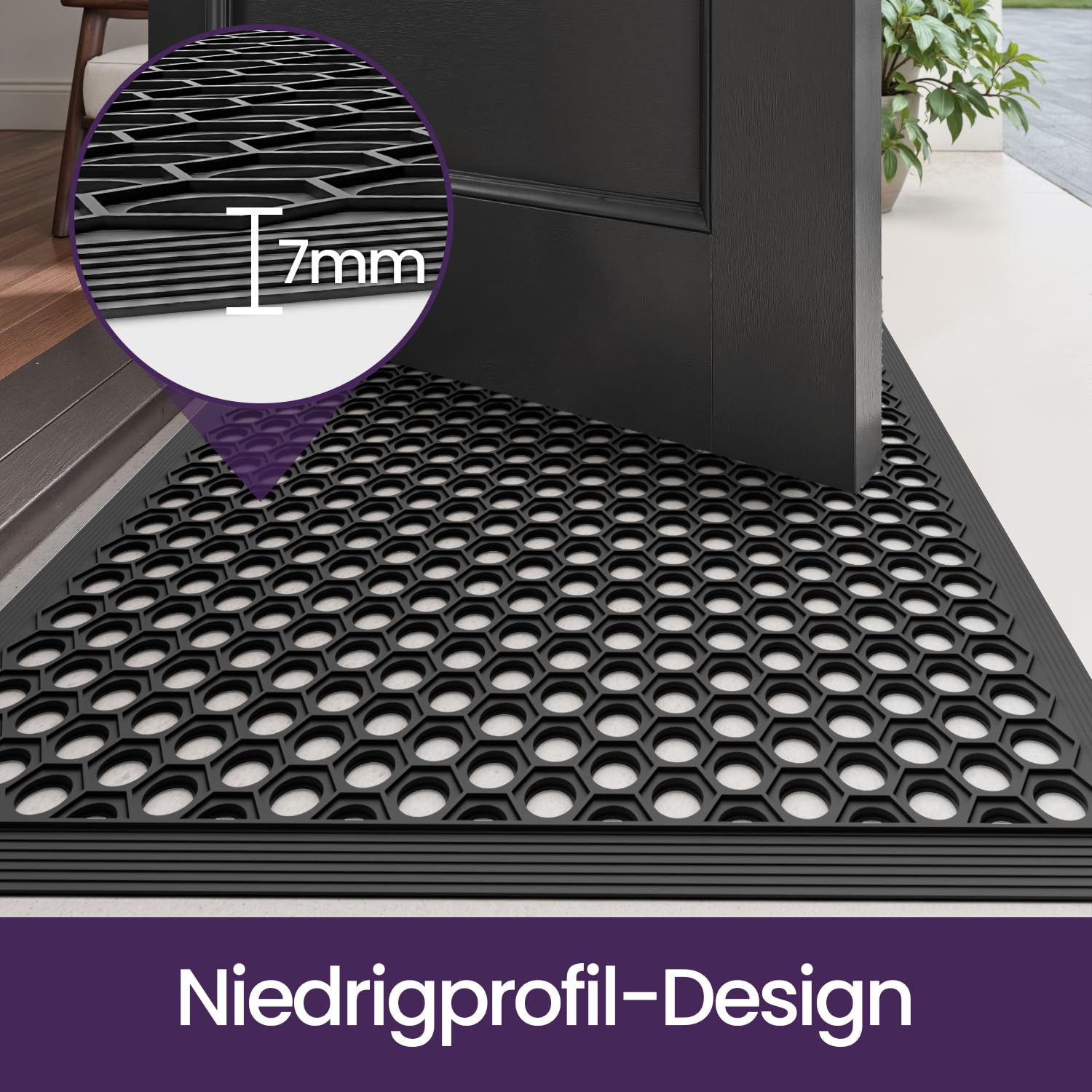 DEXI Fußmatte Außen 60 x 90 cm, rutschfest Gummi Fussmatte mit Noppen, Wasserdicht Robuste Türmatte Außenbereich, Waschbarer Schmutzfangmatte für Haustür, Eingang, Terrasse und Balkonn, Schwarz