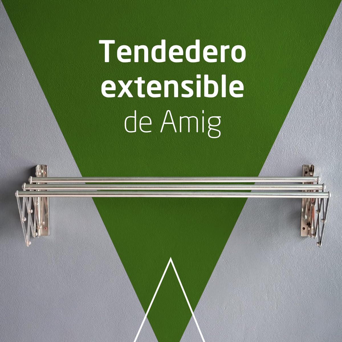 Amig - Tendedero Extensible de Pared - Medidas: 180x14x3 cm - Superficie de Tendido: 9 m - Aluminio Inoxidable - Tornillería en Acero Inoxidable - para Interiores y Exteriores - Fácil Instalación