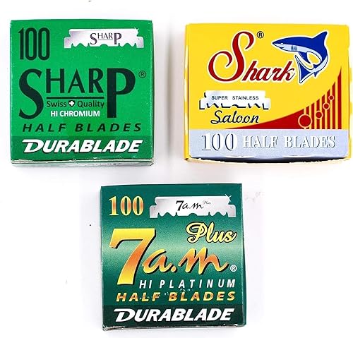 Paquete variado de cuchillas de afeitar de peluquero de borde recto, 300 cuchillas, 100 de cada una de las cuchillas de tiburón, afiladas y medias