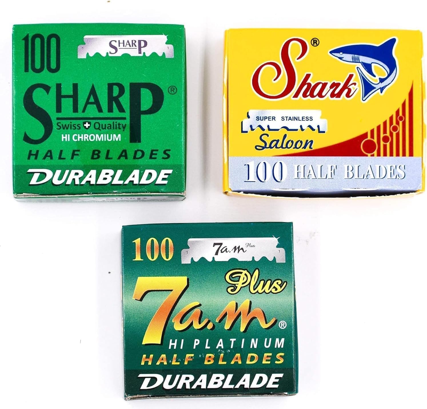 Straight Edge Barber Razor Shavette Razor Blade Variety Pack - 300 Blades - 100 Each of Shark Sharp