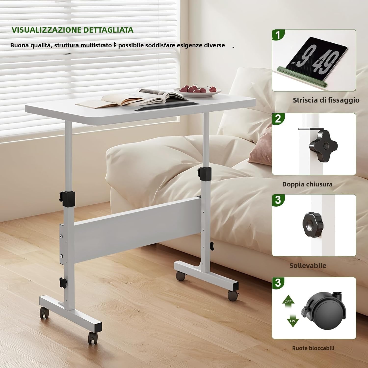 Piccola Scrivania da Stazione Eretta Altezza Regolabile Scrivanie per Computer con Ruote Tavolo Portatile per Laptop con Rotelle per Casa