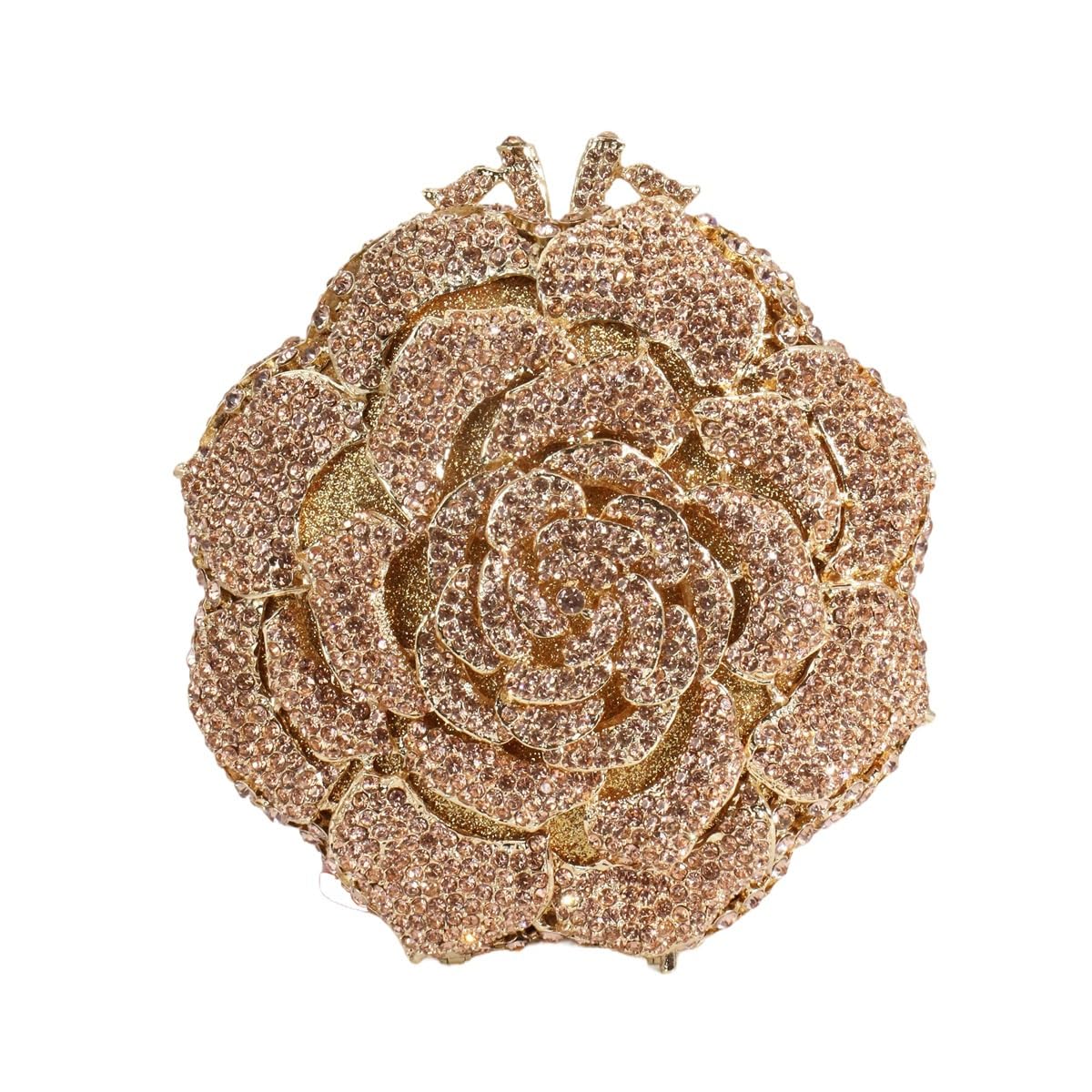 RomanticDesign Women Round Rose Flower Rhinestone Clutch Bag Elegant Crystal Bride Purse for Evening Party Prom Wedding