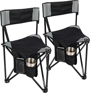 REDCAMP Paquete de 2 taburetes plegables con respaldo, trípode portátil de 3 patas, silla de camping compacta para adultos, pesca, caza, color negro
