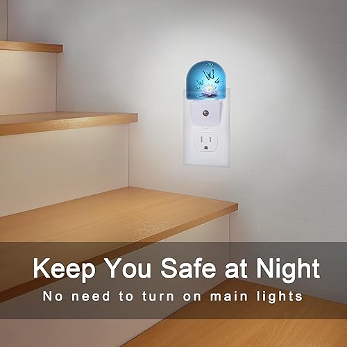 Miniatura 6 de AOWULA Luz nocturna de mariposas y loto, luces nocturnas de loto enchufables a la pared, lámpara LED con sensor de atardecer a amanecer de 0.5 W