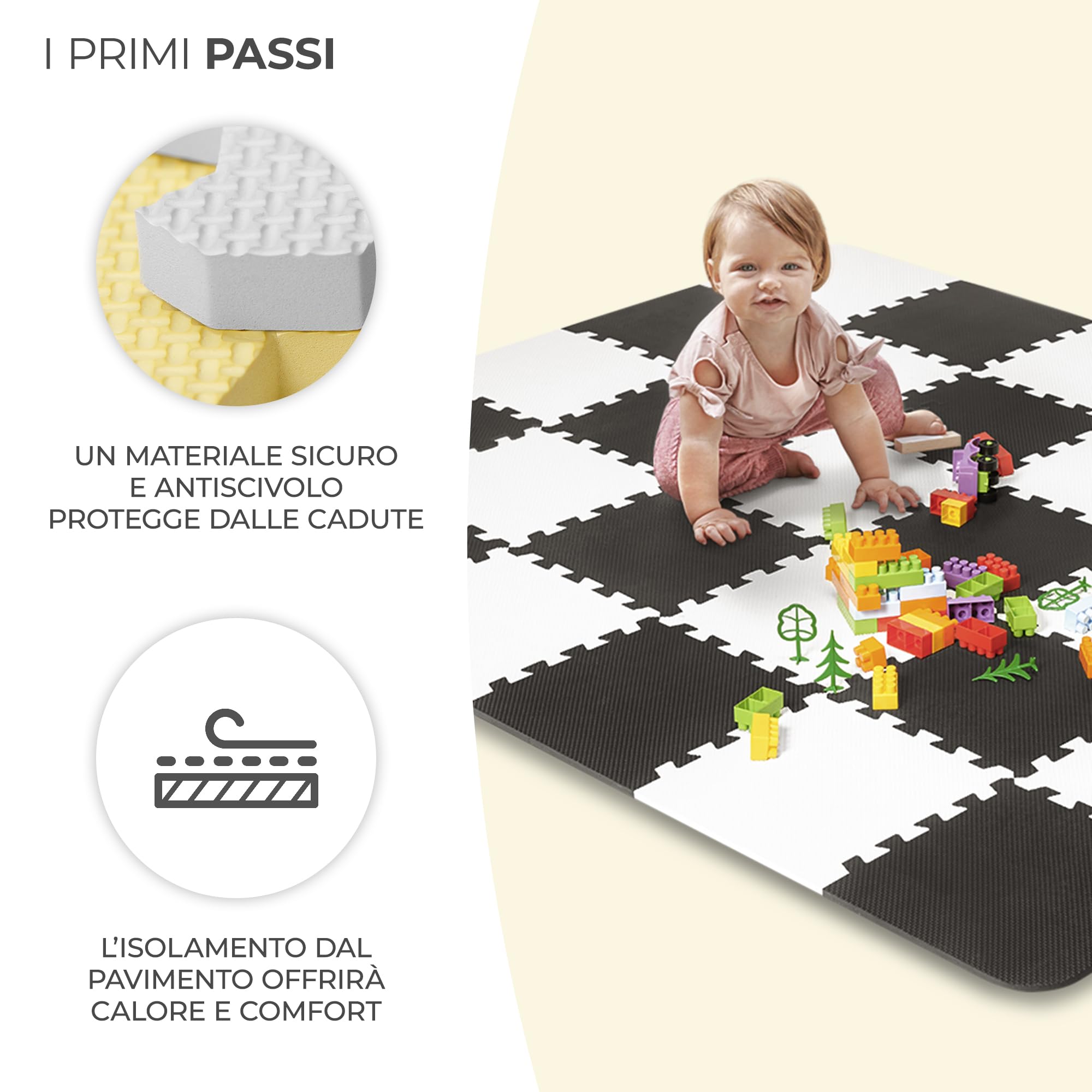 Kinderkraft Palestrina Interattiva LUNO, Puzzle, include 30 pezzi, Morbido Tappetino, Educativo, di Schiuma, per Bambini da Neonati, Giallo