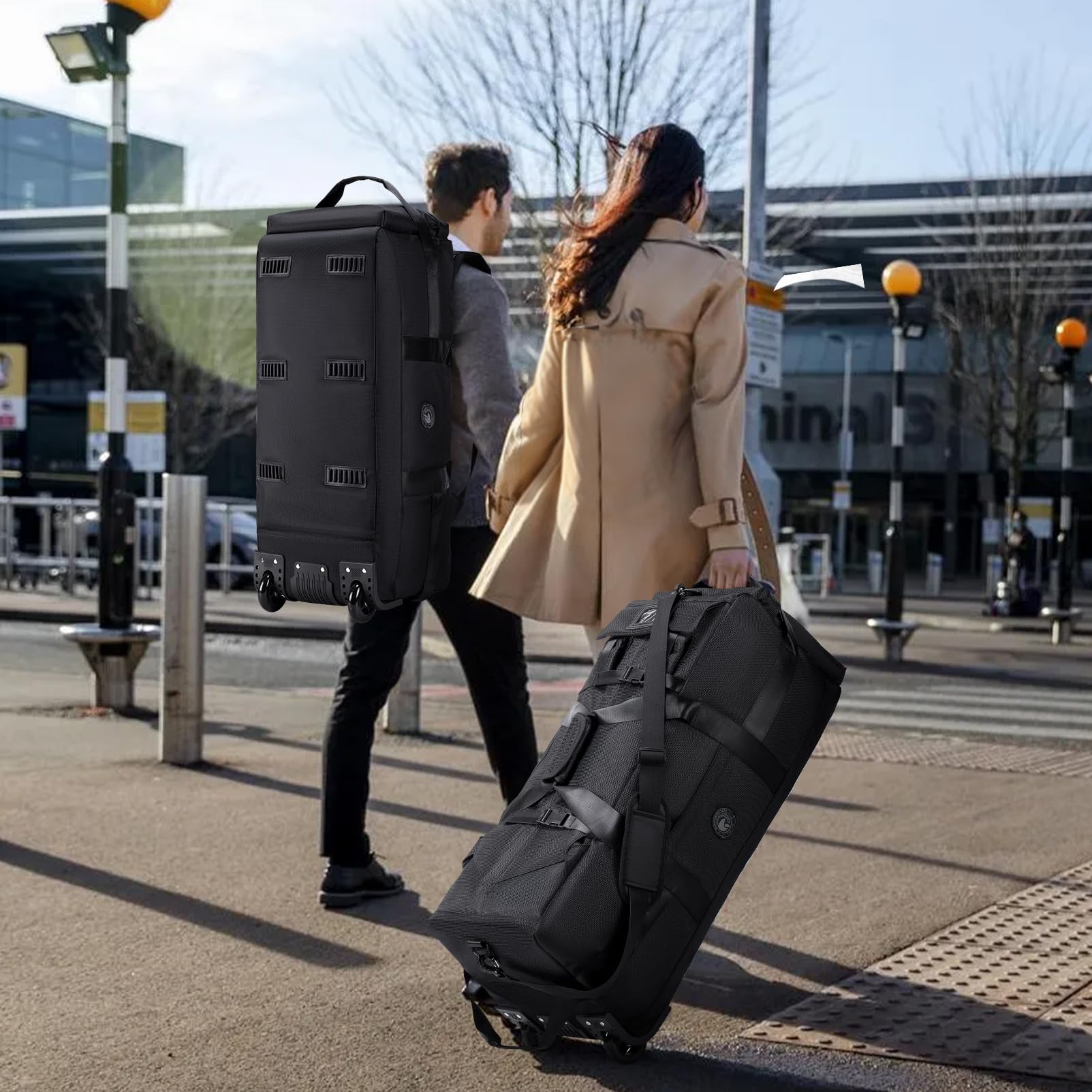 Bolsa de Viaje con Ruedas 3 en 1 Mochila Viaje Cabina Avion Bolso de Mano Viaje Impermeable 80L XL Bolsa de Equipaje Grande 78x33x32cm Maleta para Mujer Hombre