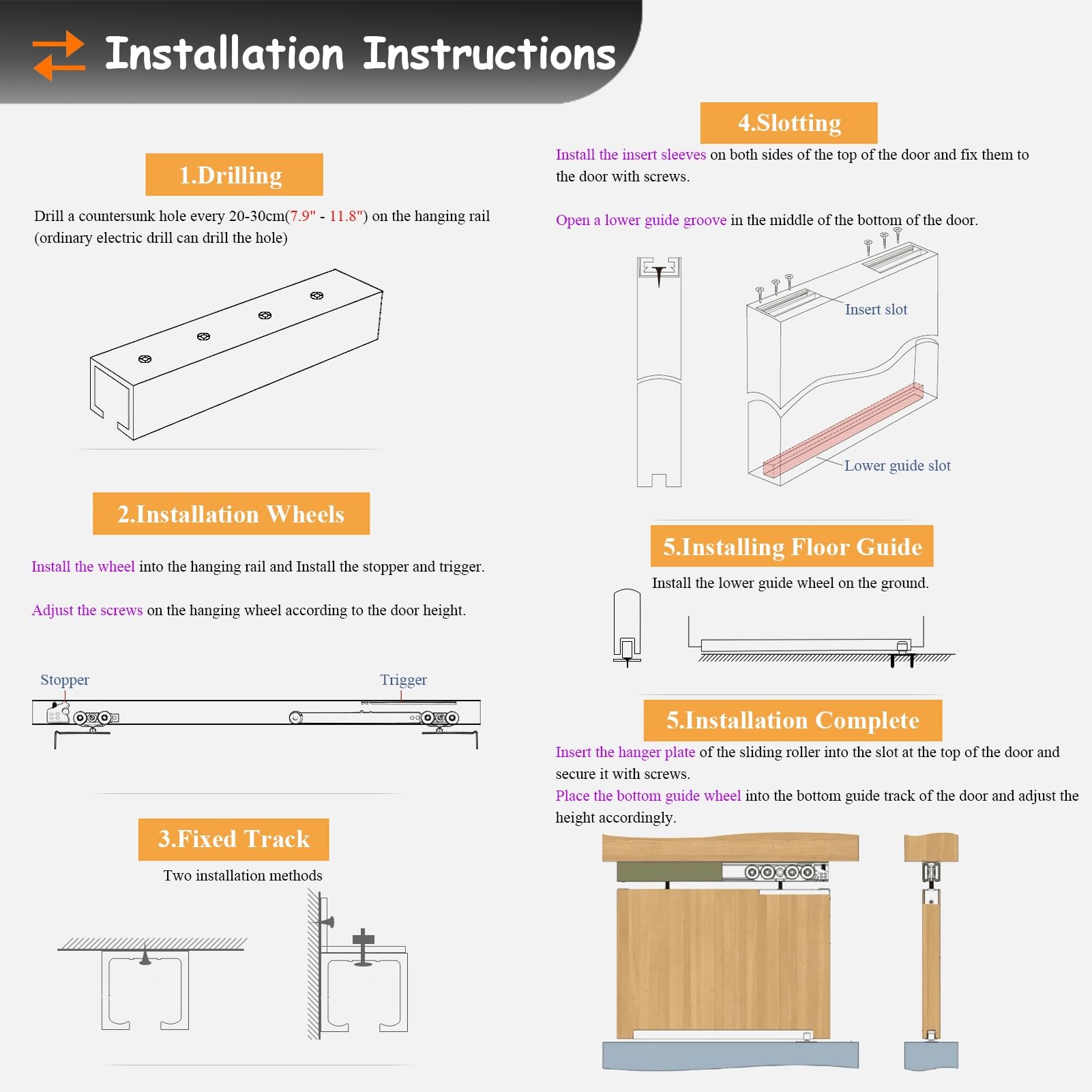 Riel de Aluminio Premium para Puerta corrediza de Granero con Cierre Suave, Kit de herrajes para Puerta corrediza Individual, Sistema de Marco para Puerta empotrada para Puertas de Armario (