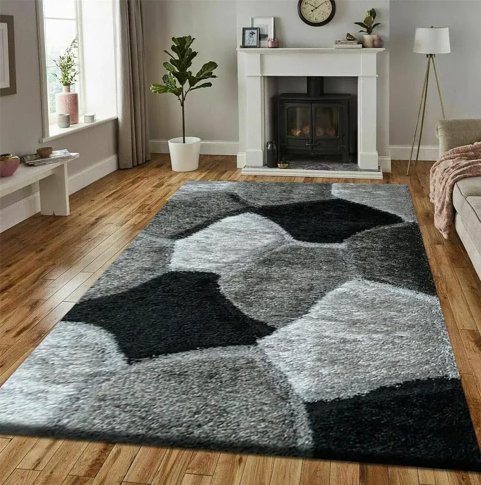 Online Bedding store Area Rugs – luxury Beautiful Pona Shaggy Modern Area Rugs - 3D Design carpet for hallway Non Slip Rug (Silver-Grey, 160 x 230 cm)