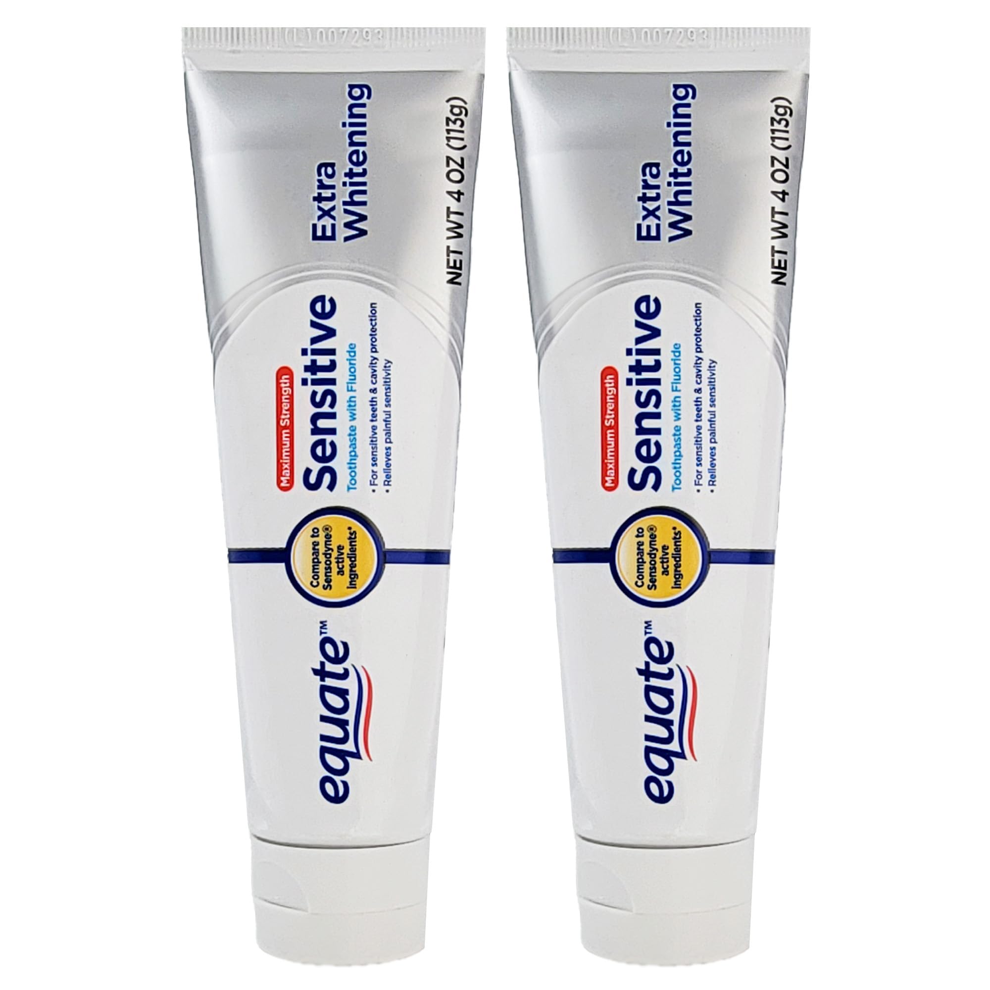 Equate Twinpack of Sensitive Toothpaste with Fluoride and Extra Teeth Whitening 4 OZ (113g) Includes 2 Tubes
