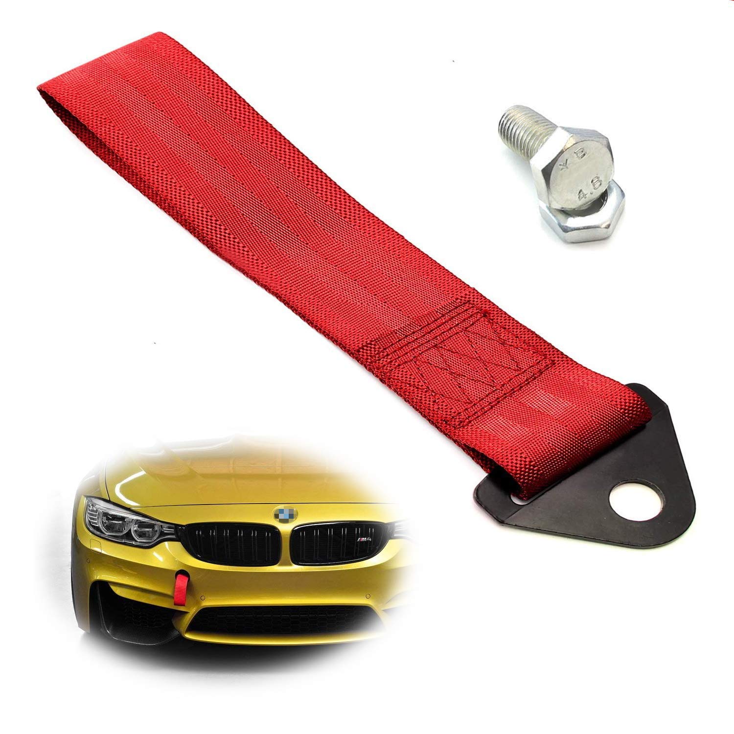 iJDMTOY Sports Red Racing Style Tow Strap Universal Fit for Front or Rear Bumper