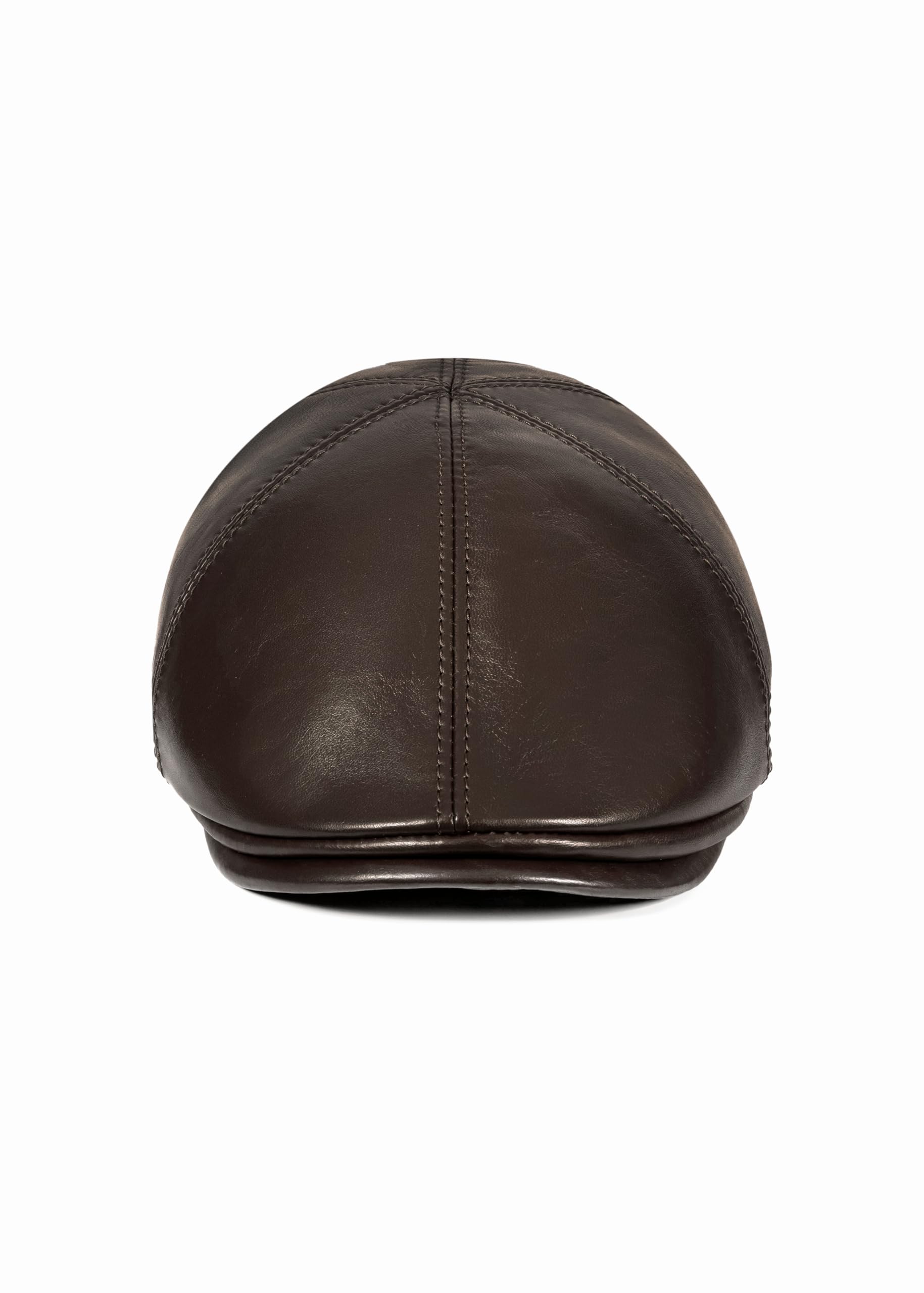 METELLINO, Genuine Sheepskin Leather 6 Panel Ivy Caps, Newboy Cap, Men's (Brown)