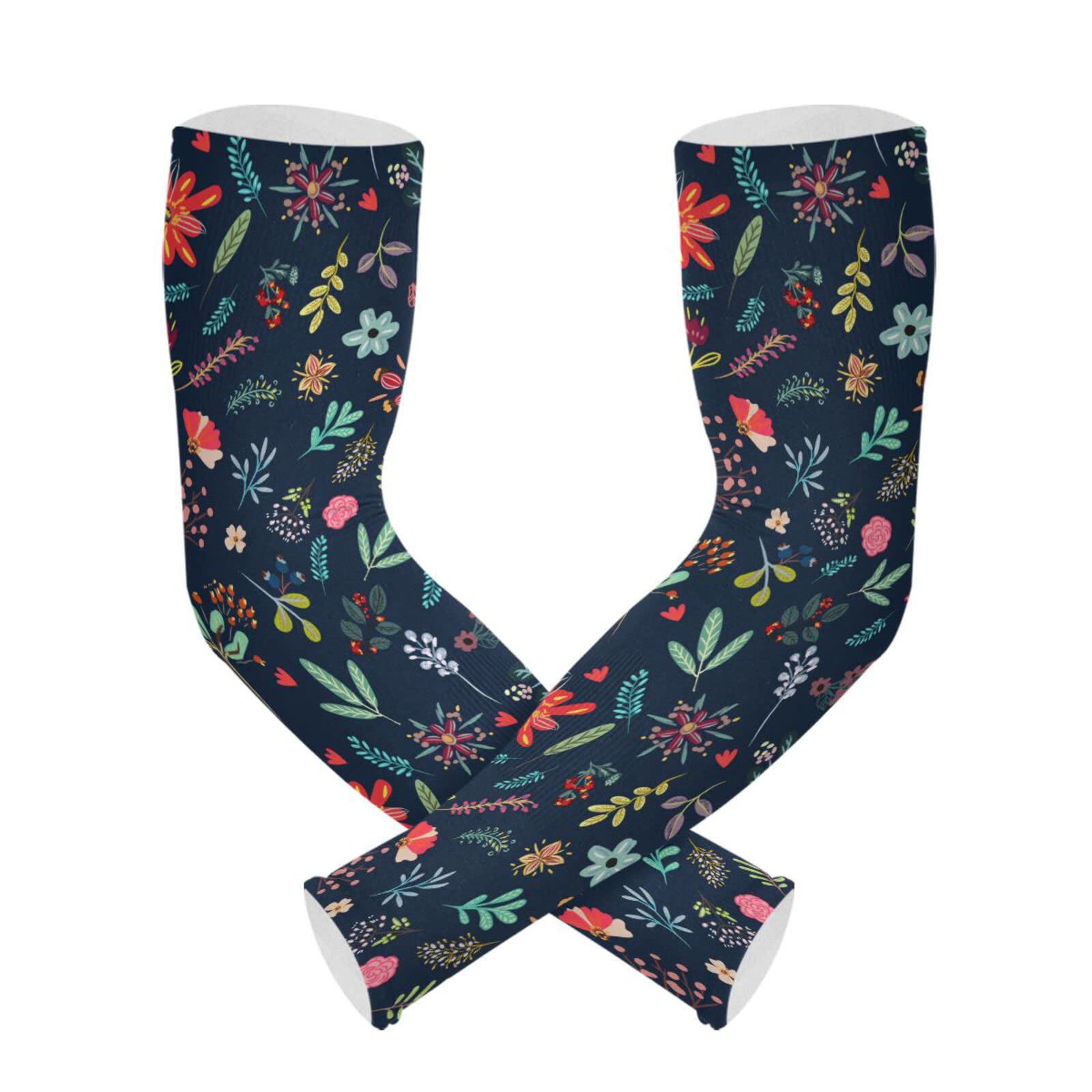 Dussdil Spring Wild Flowers Leaves Gardening Arm Sleeves Blooming Floral Farm UV Sun Protection Cooling Arm Sleeves for Garden Women Men with Thumb Hole