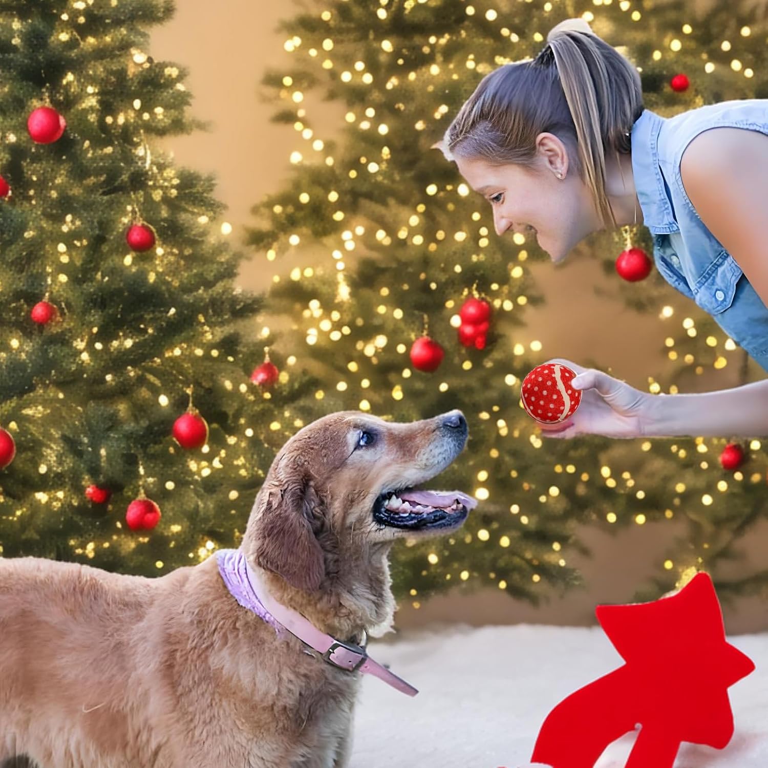 LUCKITTY 3 Packs Christmas Dog Tennis Balls Interactive Toy Puppy for Small Medium Dogs Training Playing- Christmas Tree and Snowflake Patterns 2.5 Inch