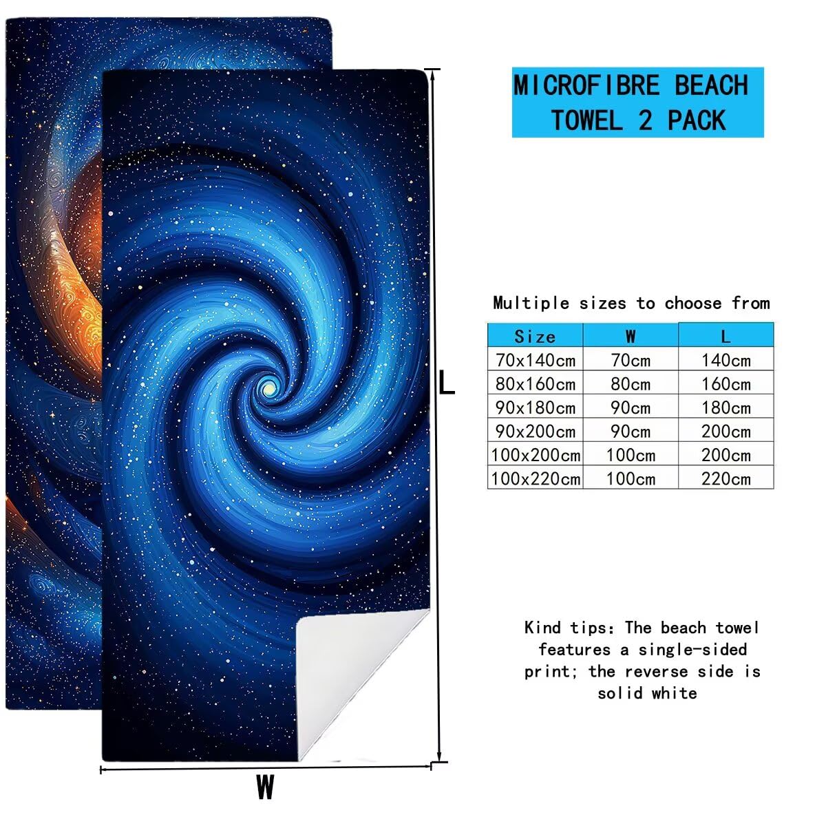 Telo Mare Microfibra, Telo Mare Grande 100x220cm 2 Pezzi, Asciugamano Palestra Donna Asciugatura Rapida, Antisabbia Asciugamano Microfibra, Leggero Asciugamani Palestra per Regalo (Vortice) -4328