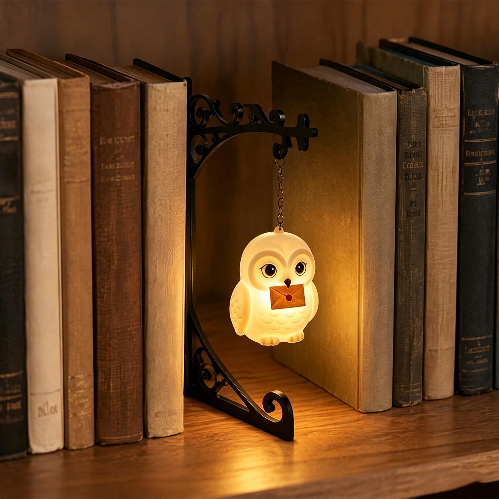 Owl Bookshelf Lantern, Vintage Book Nook Lamp with Warm LED Glow, White 3.94 Inch, 150.00x50.00x50.00mm - Image 7