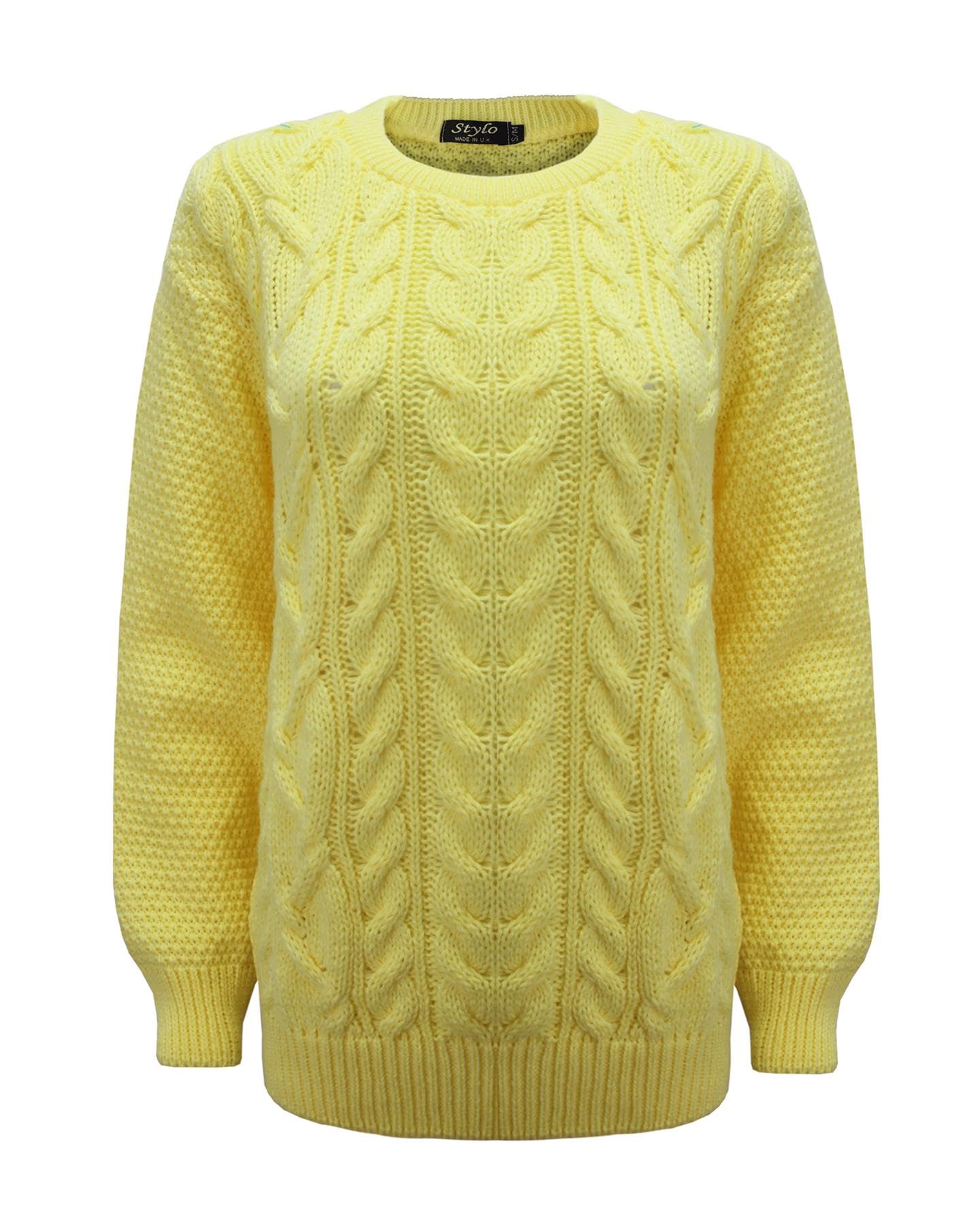 Generation Fashion New Women Ladies Crew Neck Knitted Cable Long Sleeve Warm Chunky Sweater Formal Everyday Casual Knitwear Jumper Tops Pullover [Primrose,SM]