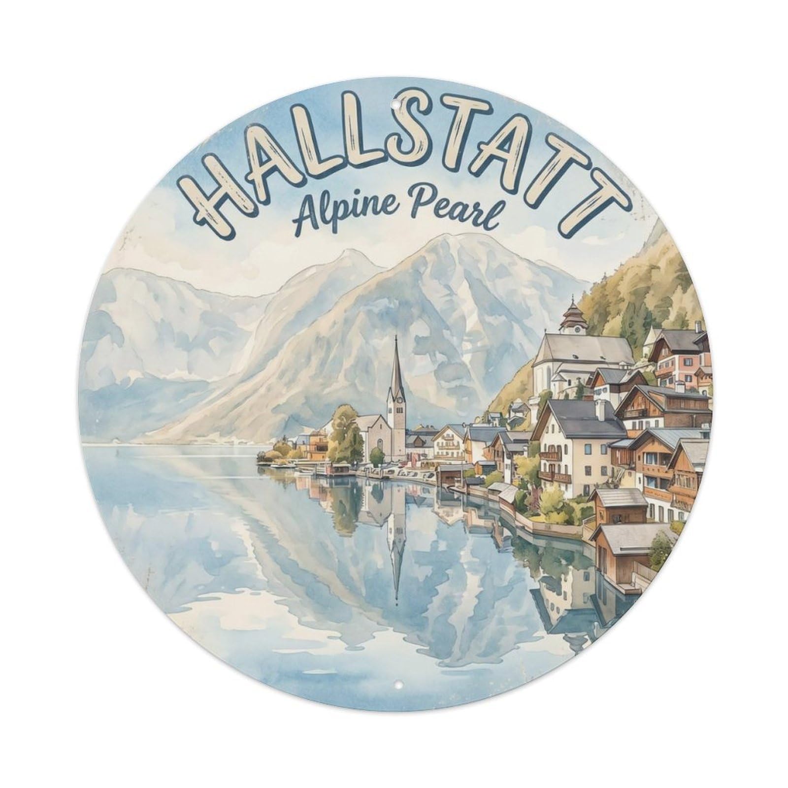 Village Lakeside Bedroom Hamlet Metal Tin Sign Plaque Wall Decor for Cafe, Club Bar, Office, Home Garden Round Metal Poster 8x8Inch