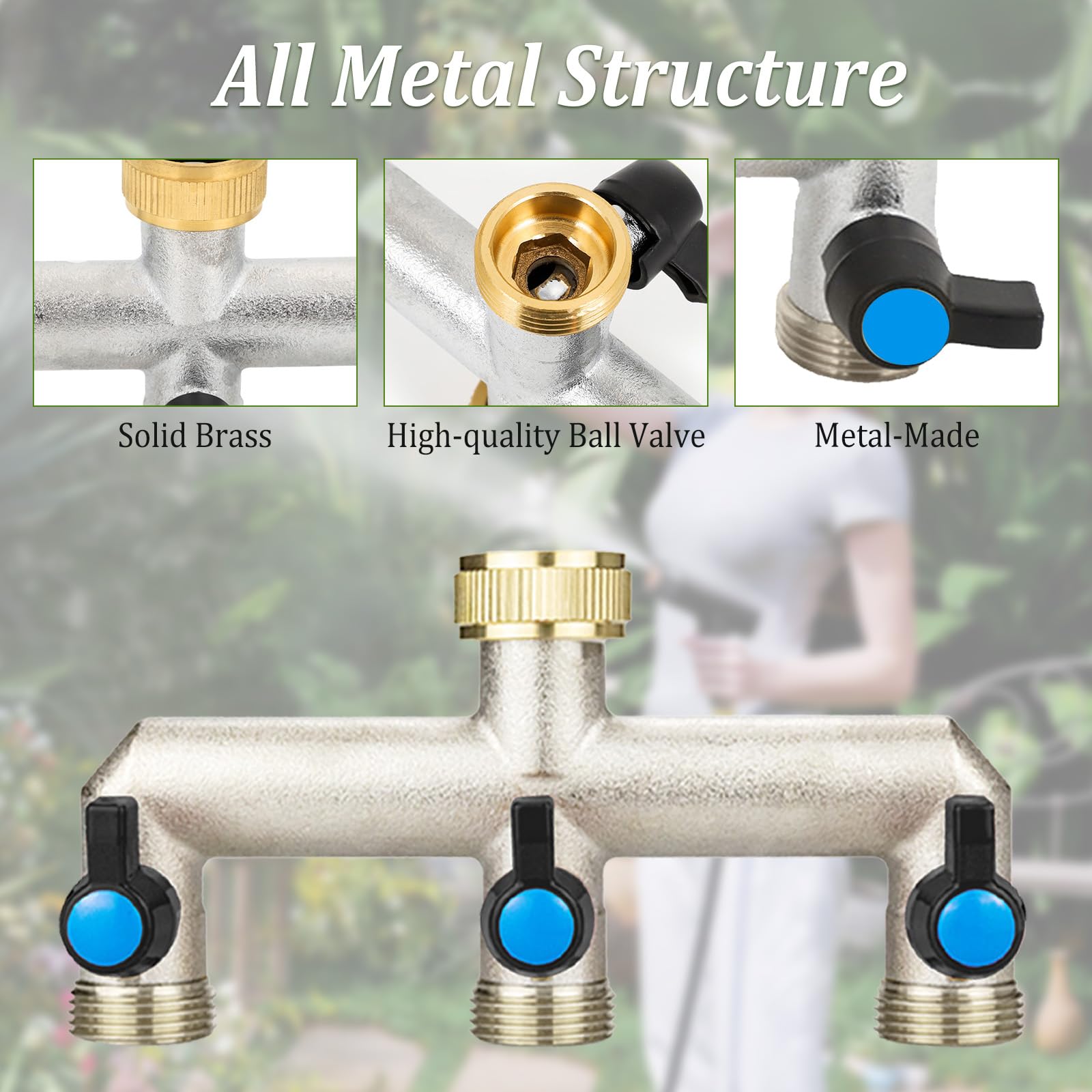 Distributore Acqua Rubinetto a 3 Vie, Sdoppiatore Rubinetto Giardino, Distributore a 3 Vie 3/4 Pollice con 3 Valvole a Sfera Separate, 3/4" Distributore a 3 Vie per Rubinetto Giardino Ottone (3 Vie)