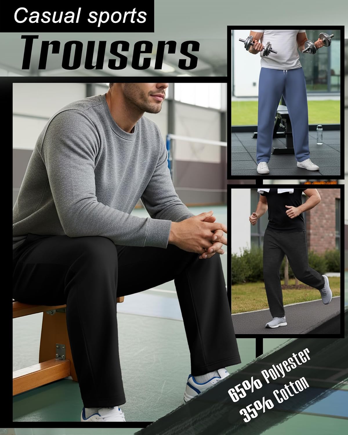 3 Pack Men's Big and Tall Baggy Sweatpants Wide Leg Drawstring Loose Athletic Workout Casual Pants with Pockets - Image 3