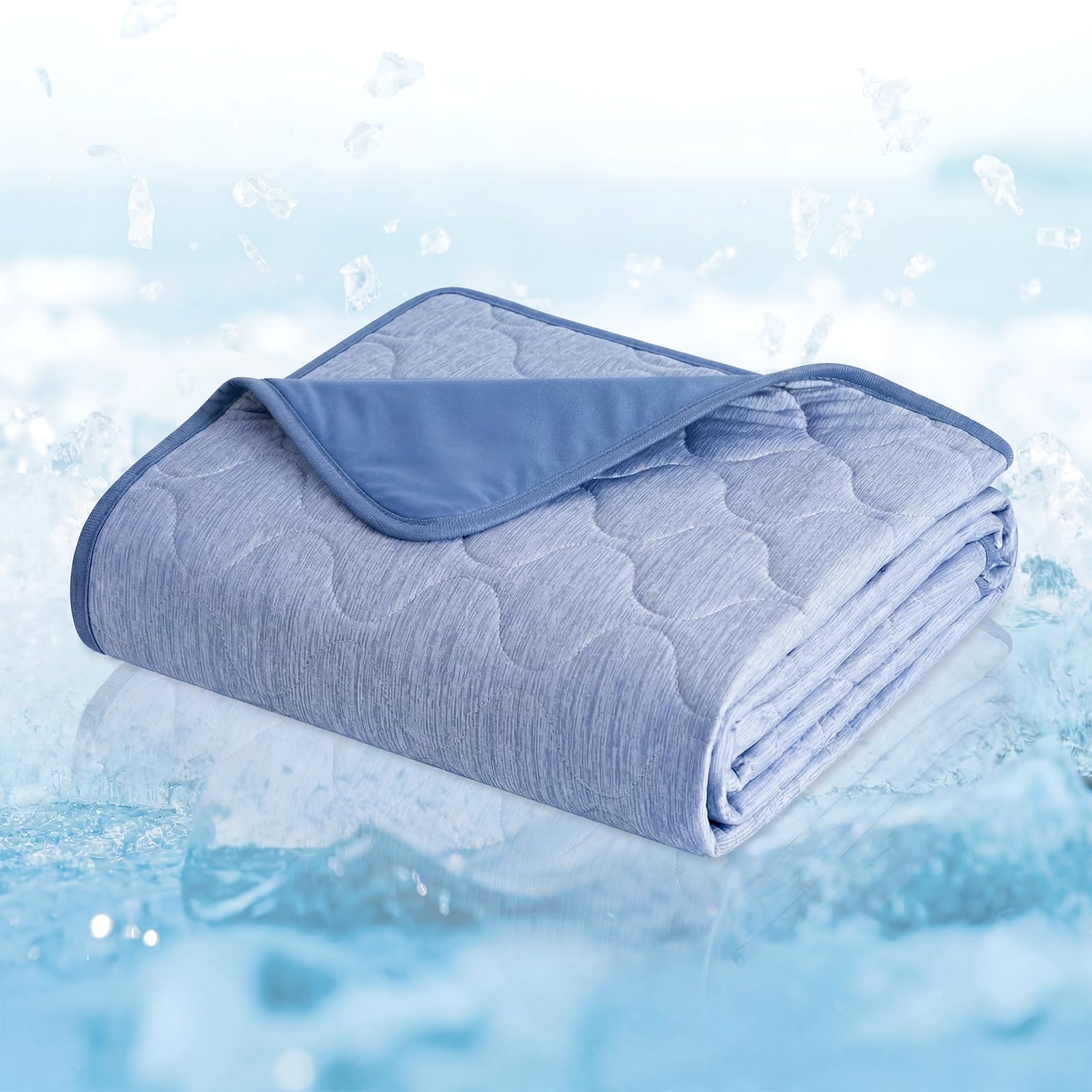 Cozy Bliss Deluxe Leakproof Cooling Blanket for Large Dogs Q-Max 0.46, Soft & Durable Washable Pet Cooling Mat for Hot Weather, Livingroom, Couch & Bed Protector for Cats, Haze Blue, 40"x60"