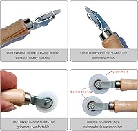 Vista 3 de BAYTORY Herramienta de pantalla de 3 piezas, herramienta de rodillo estriado para ventana con mango de madera y ruedas de rodamiento
