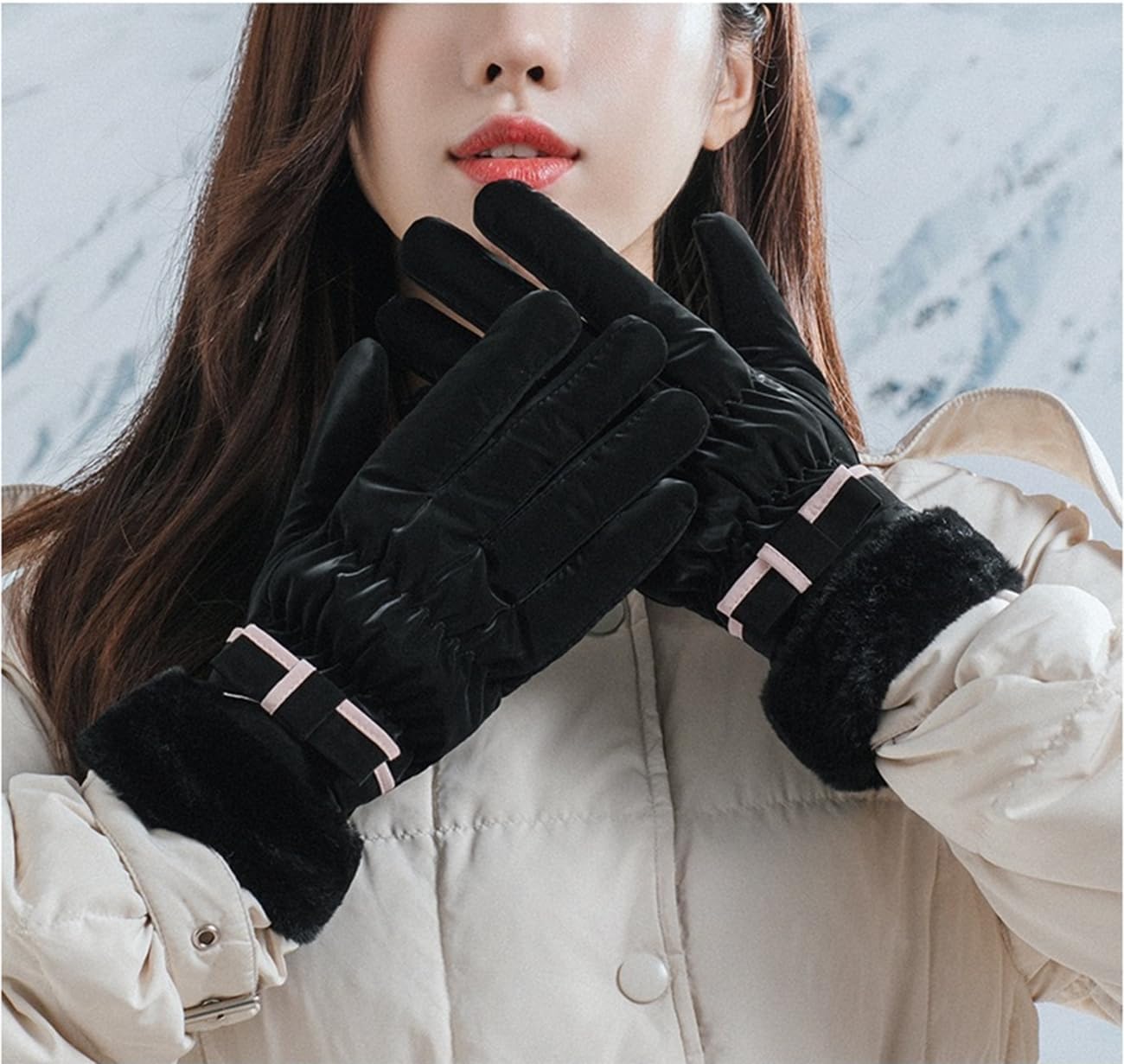 Womens Winter Warm Gloves Waterproof-Windproof Touchscreen Snow-Gloves with Fur Cuff - Image 6