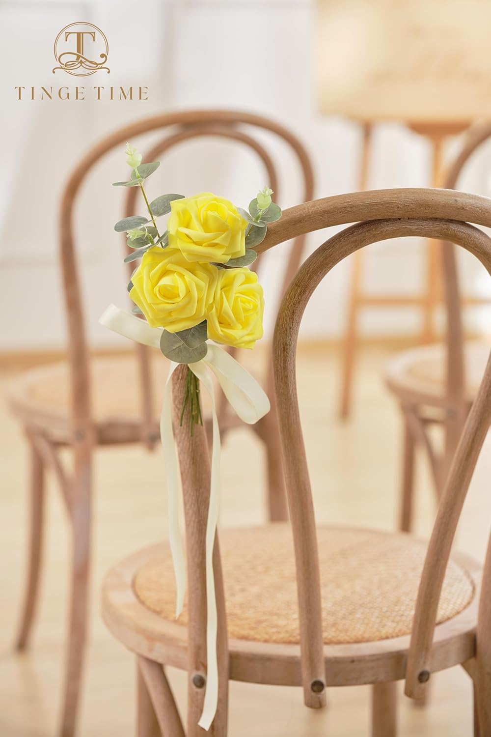 TINGE TIME Yellow Flowers Artificial Rose 25pcs Realistic Fake Roses for DIY Wedding Bouquet Baby Shower Centerpiece Floral Arrangement Party Home Cake Decorations - Image 3