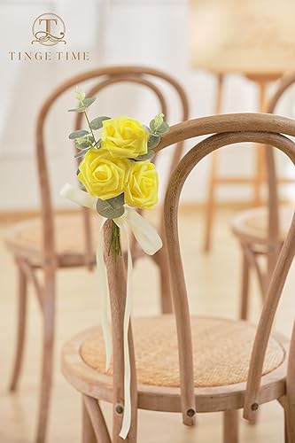 Miniatura 3 de TINGE TIME Rosas amarillas canarias, flores artificiales para decoración, rosas con tallo, 25 flores para ramo de boda, centros de mesa, despedida