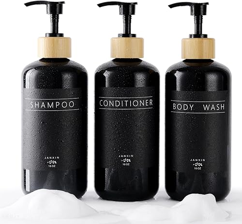 Juego de 3 dispensadores de champú y acondicionador, moderno y recargable de 16 onzas, botellas de champú y acondicionador con bomba, elegante