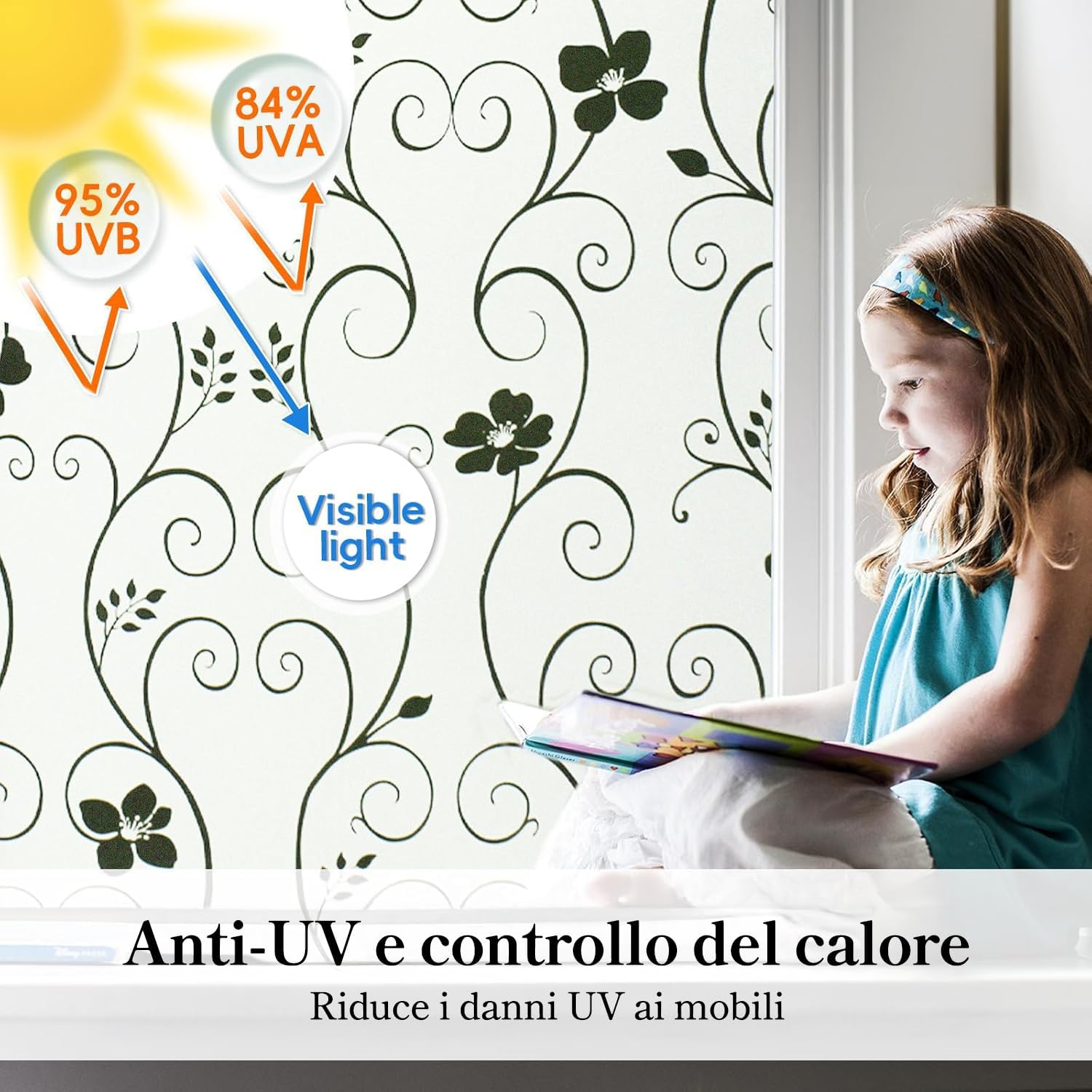 DUOFIRE Pellicola per Finestre Vetri Pellicola Privacy Pellicola Decorativa Pellicola Anti-UV DP014B (90cm X 300cm)