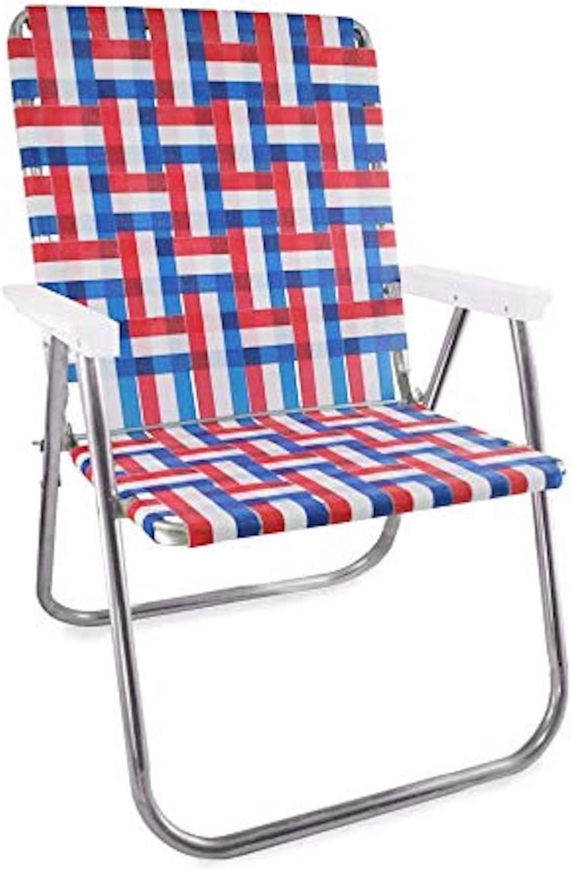Lawn Chair USA | Folding Aluminum Webbed Chair for Camping, Sports, and Beach | Magnum - Old Glory with White Arms