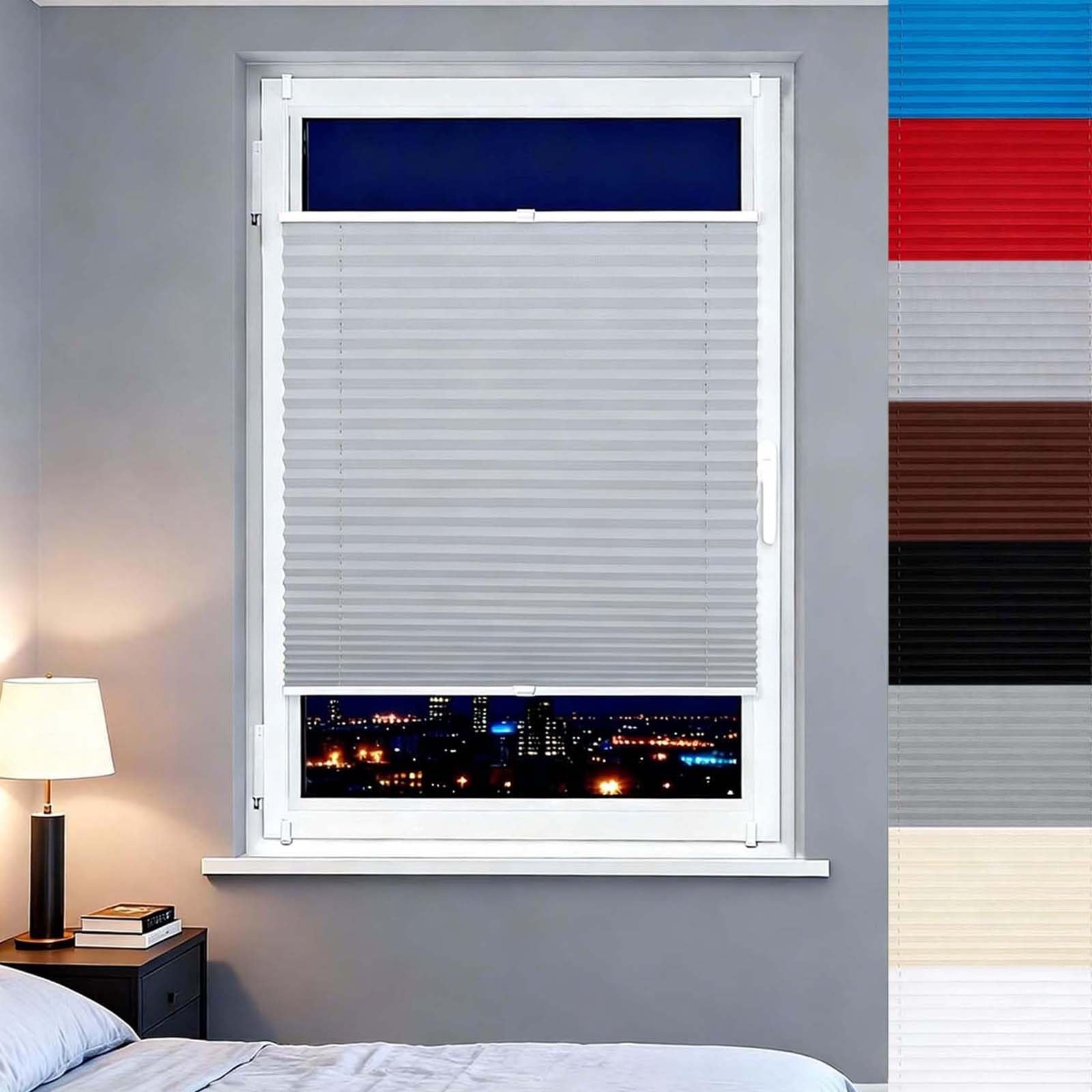 Fenster Plissee 35 x 60 cm Ohne Bohren, Sichtschutz, Sonnenschutz, Pflegeleicht Wabenplissee Plissee Ohne Bohren Verdunkelung Klemmfix Thermo für Fenster, Balkontür, Hellgrau